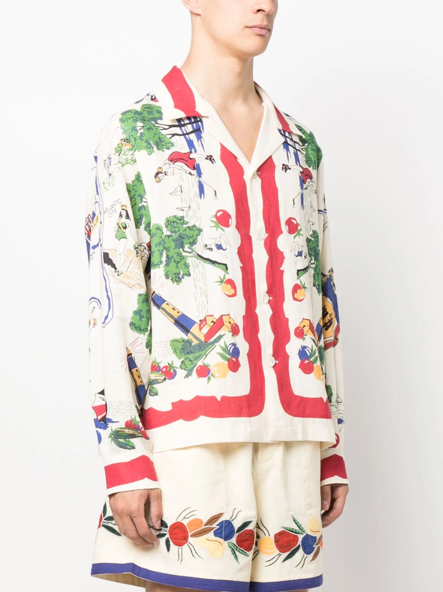 graphic-print linen shirt