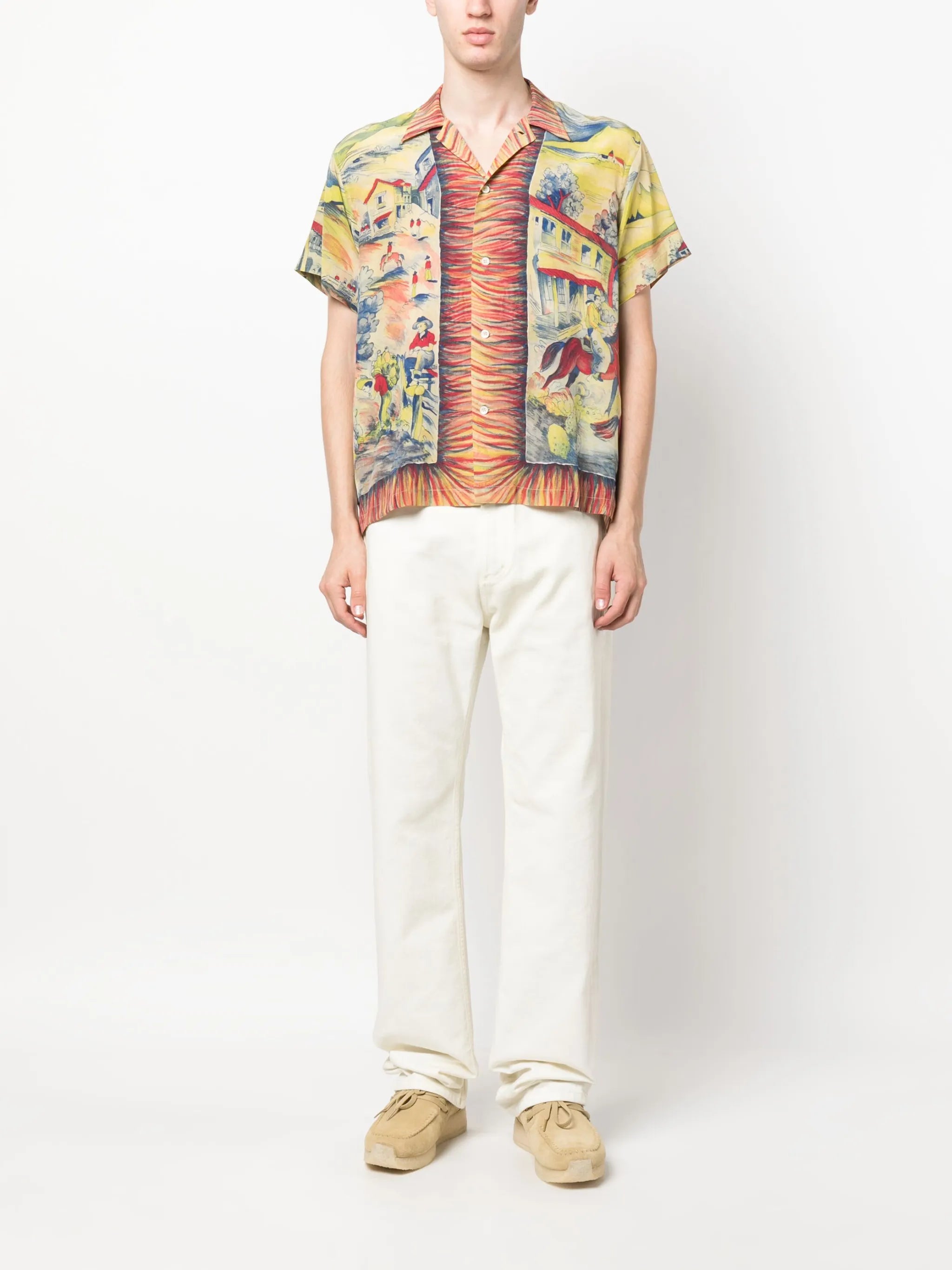 illustration-print silk shirt