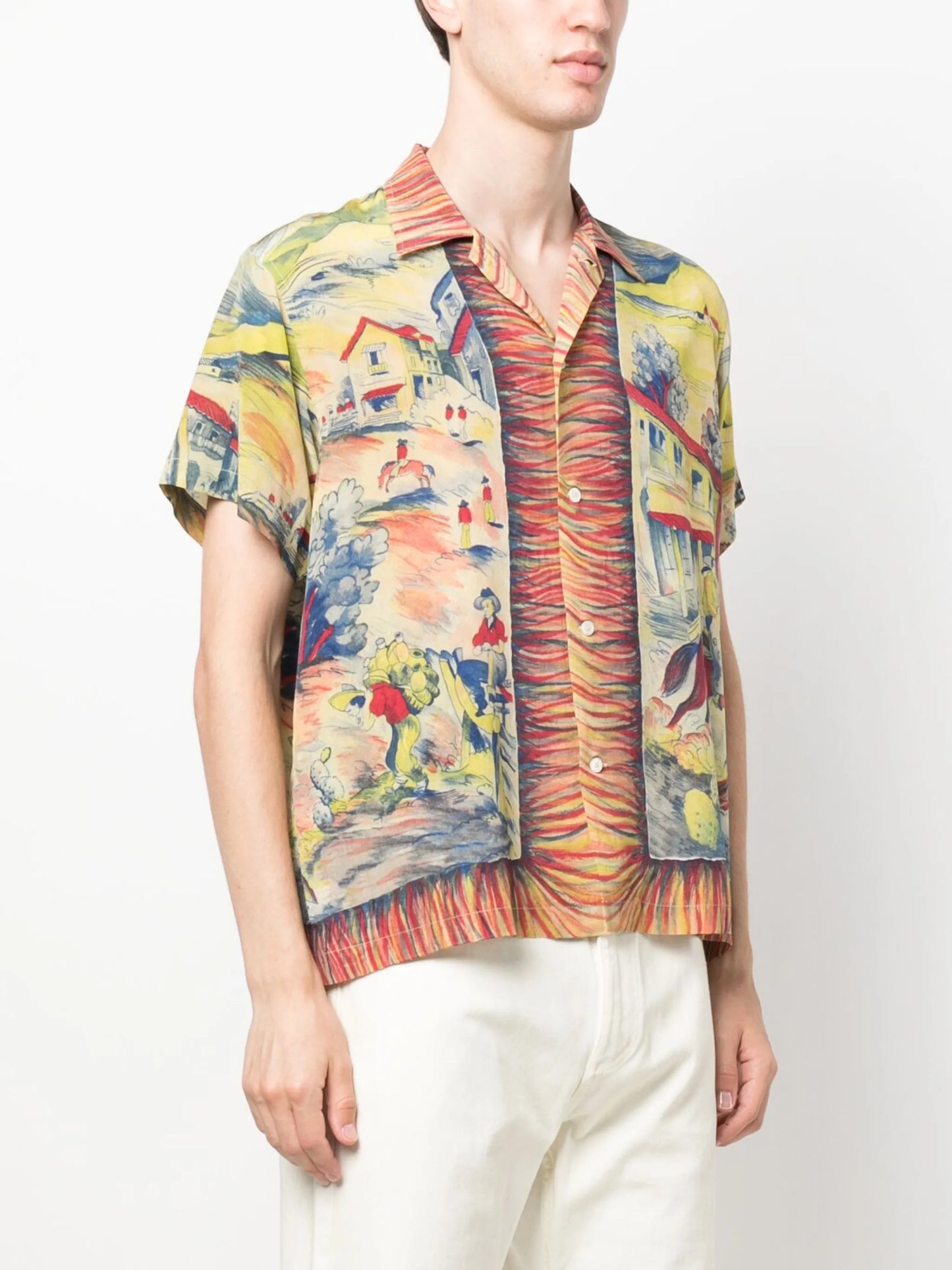 illustration-print silk shirt