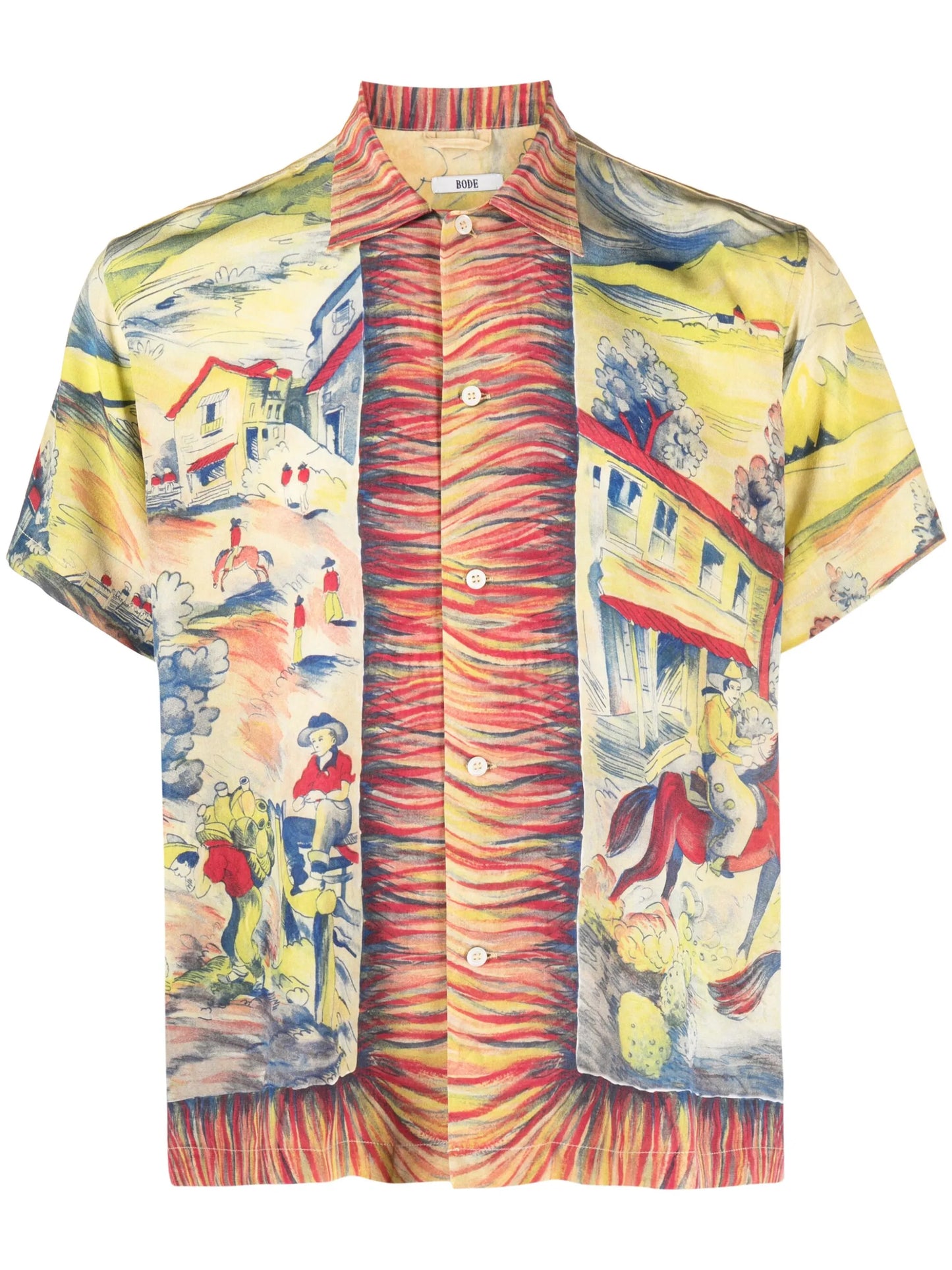 illustration-print silk shirt