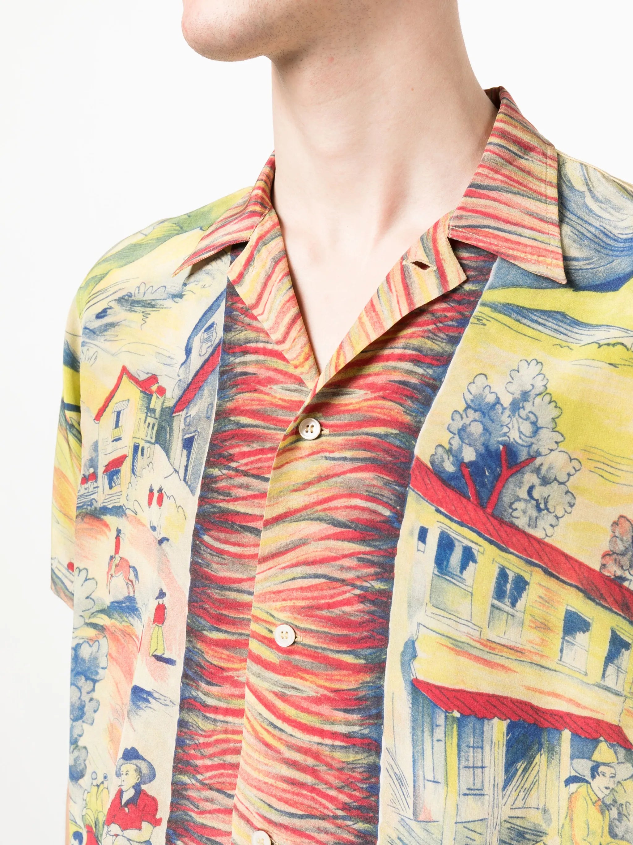 illustration-print silk shirt