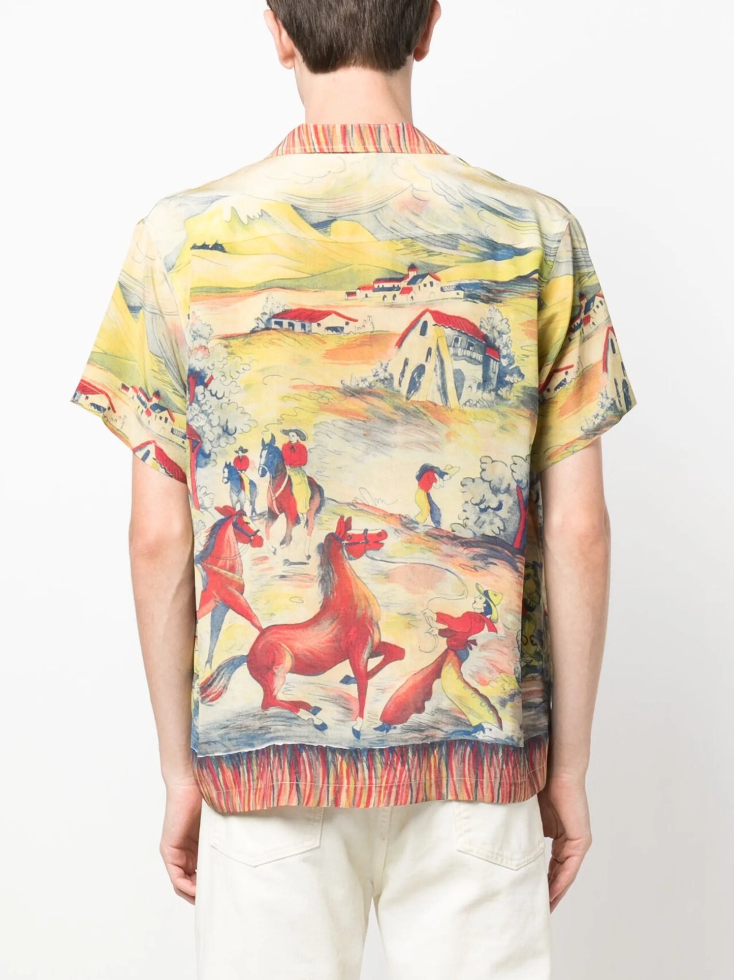 illustration-print silk shirt