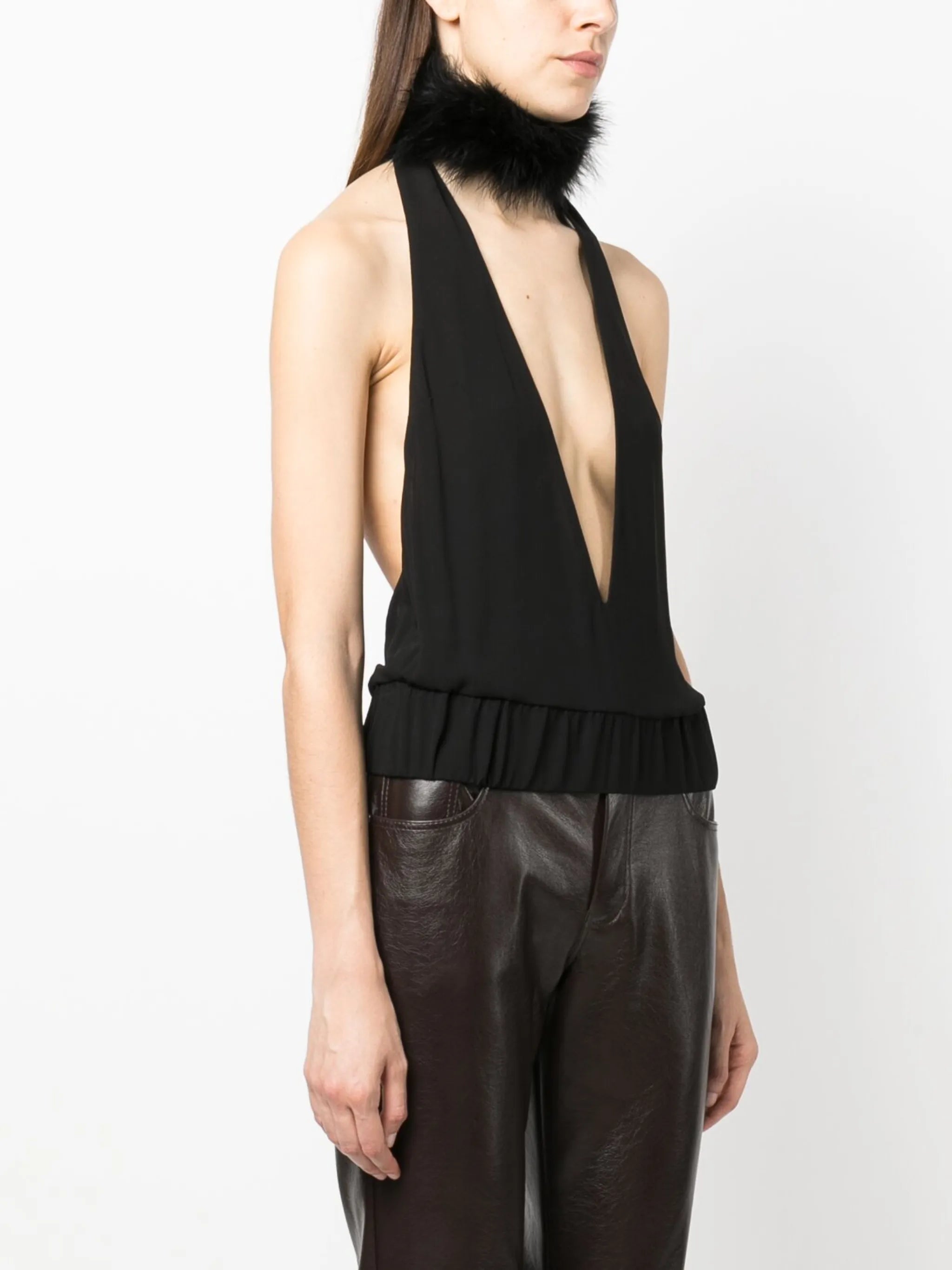 Salina feather-trim halterneck top