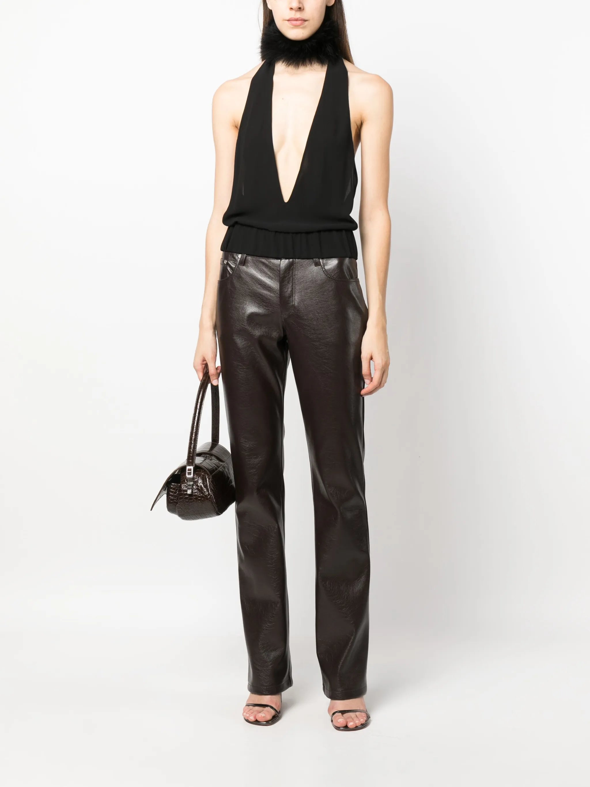 Salina feather-trim halterneck top