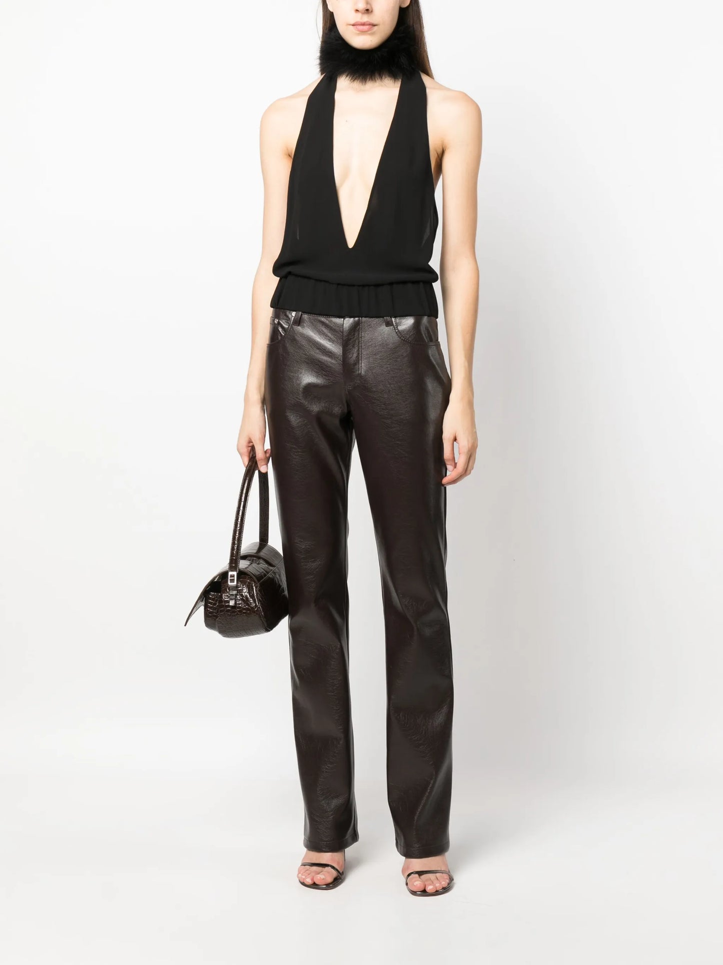 Salina feather-trim halterneck top