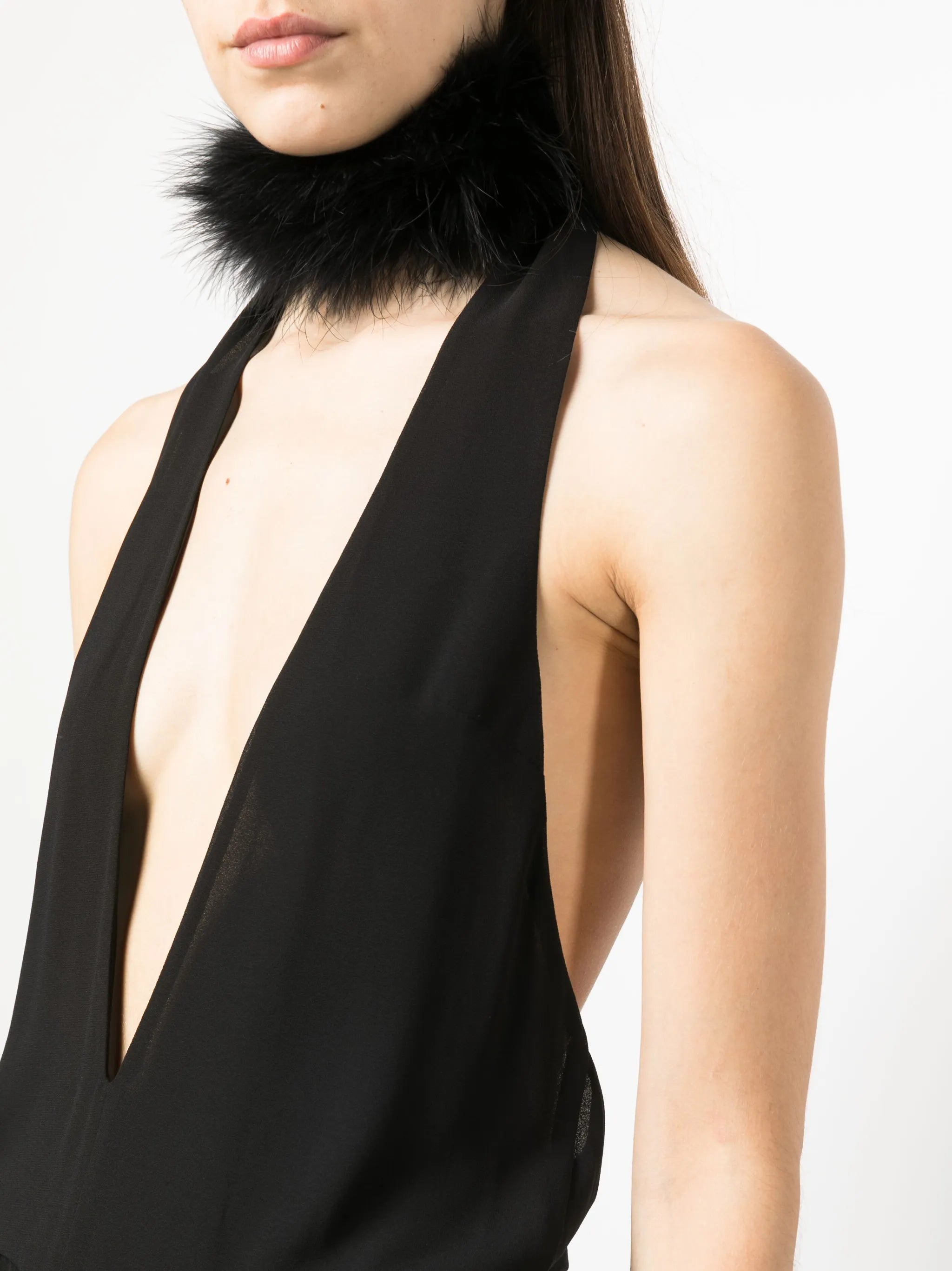 Salina feather-trim halterneck top