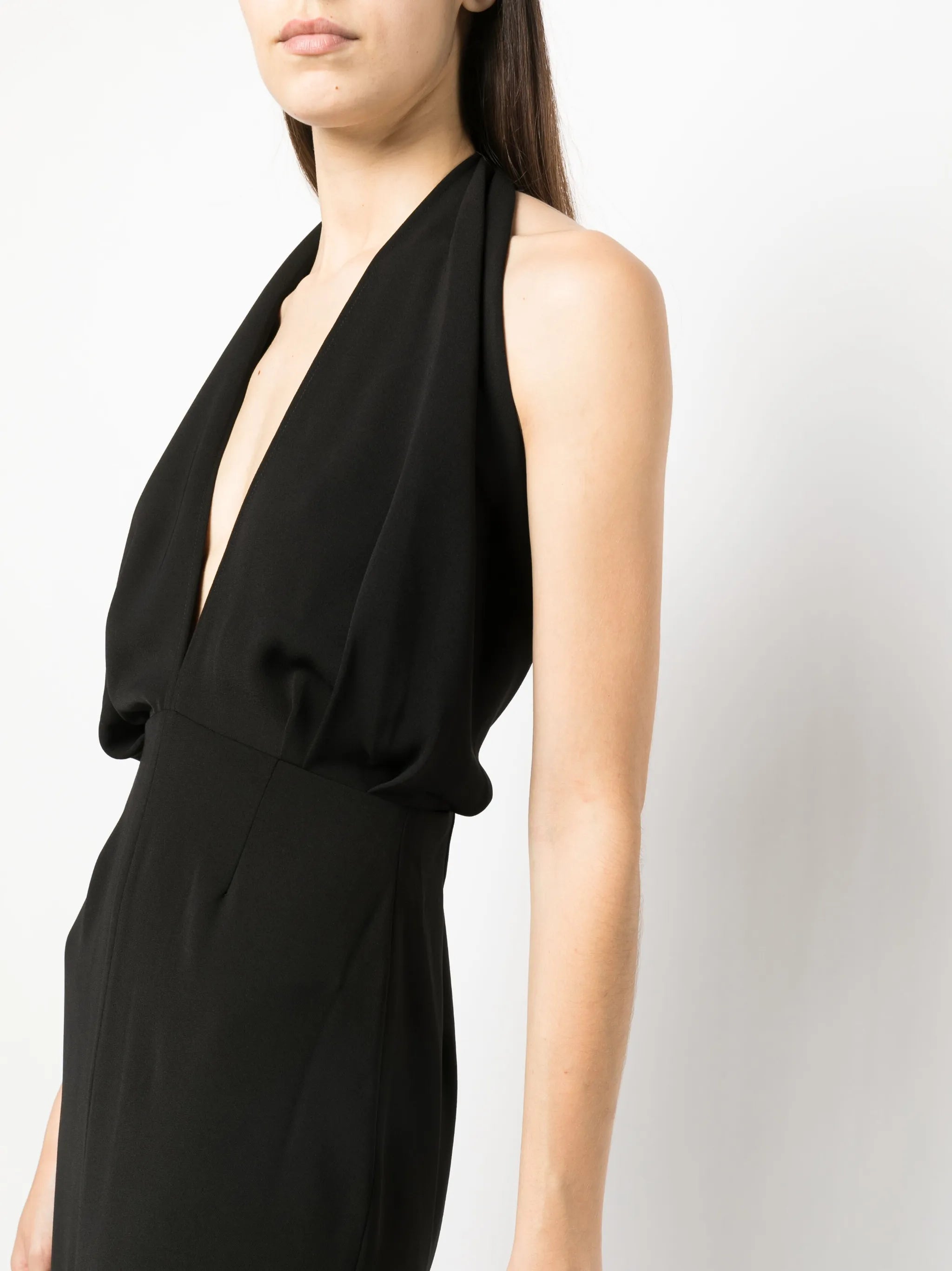 Isolde feather-trim halterneck dress
