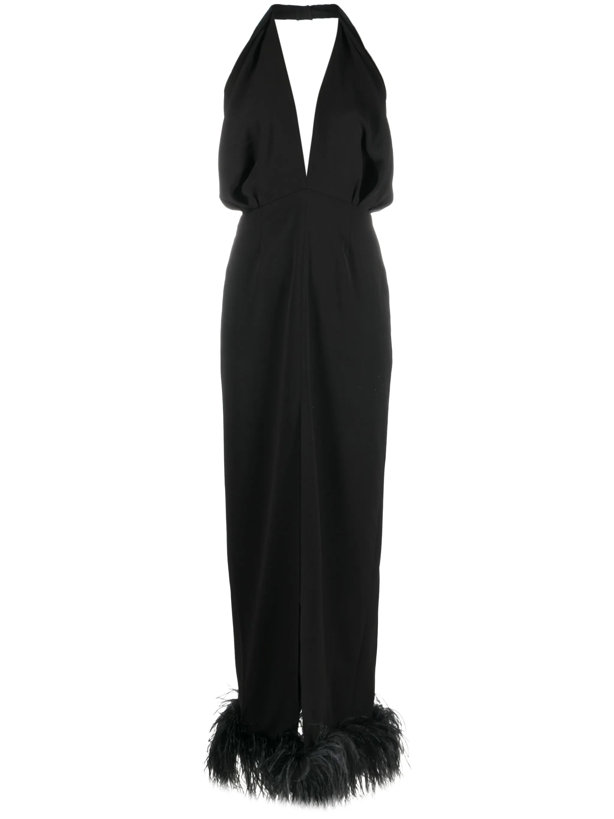 Isolde feather-trim halterneck dress