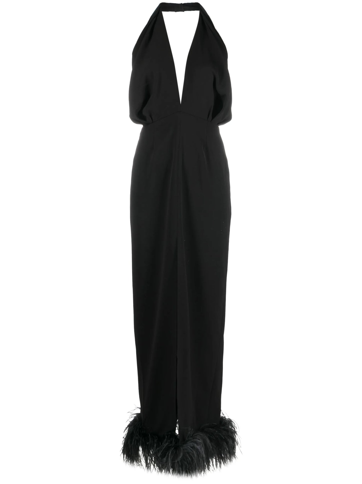 Isolde feather-trim halterneck dress