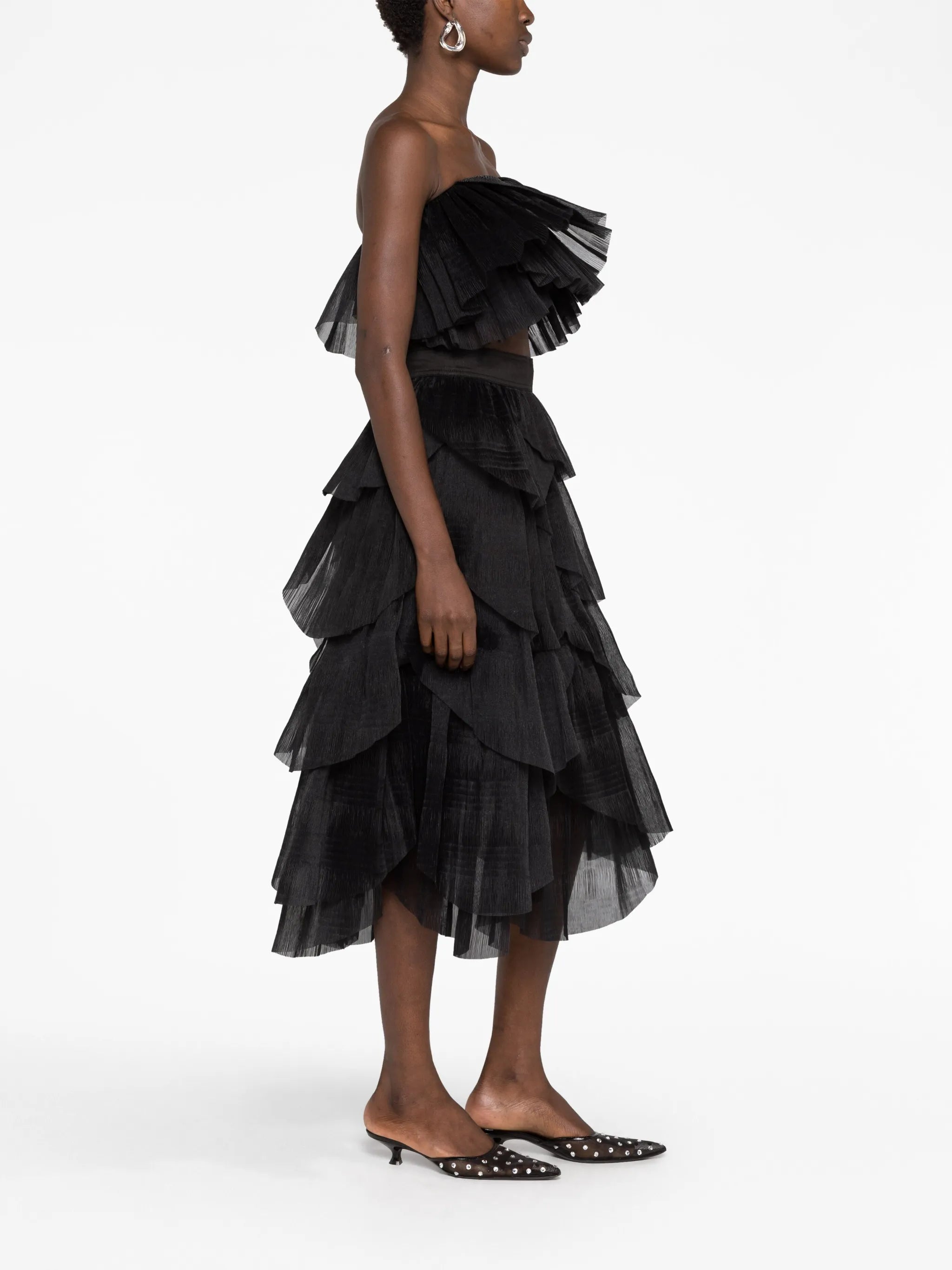 Elsie tiered plissé-organza skirt