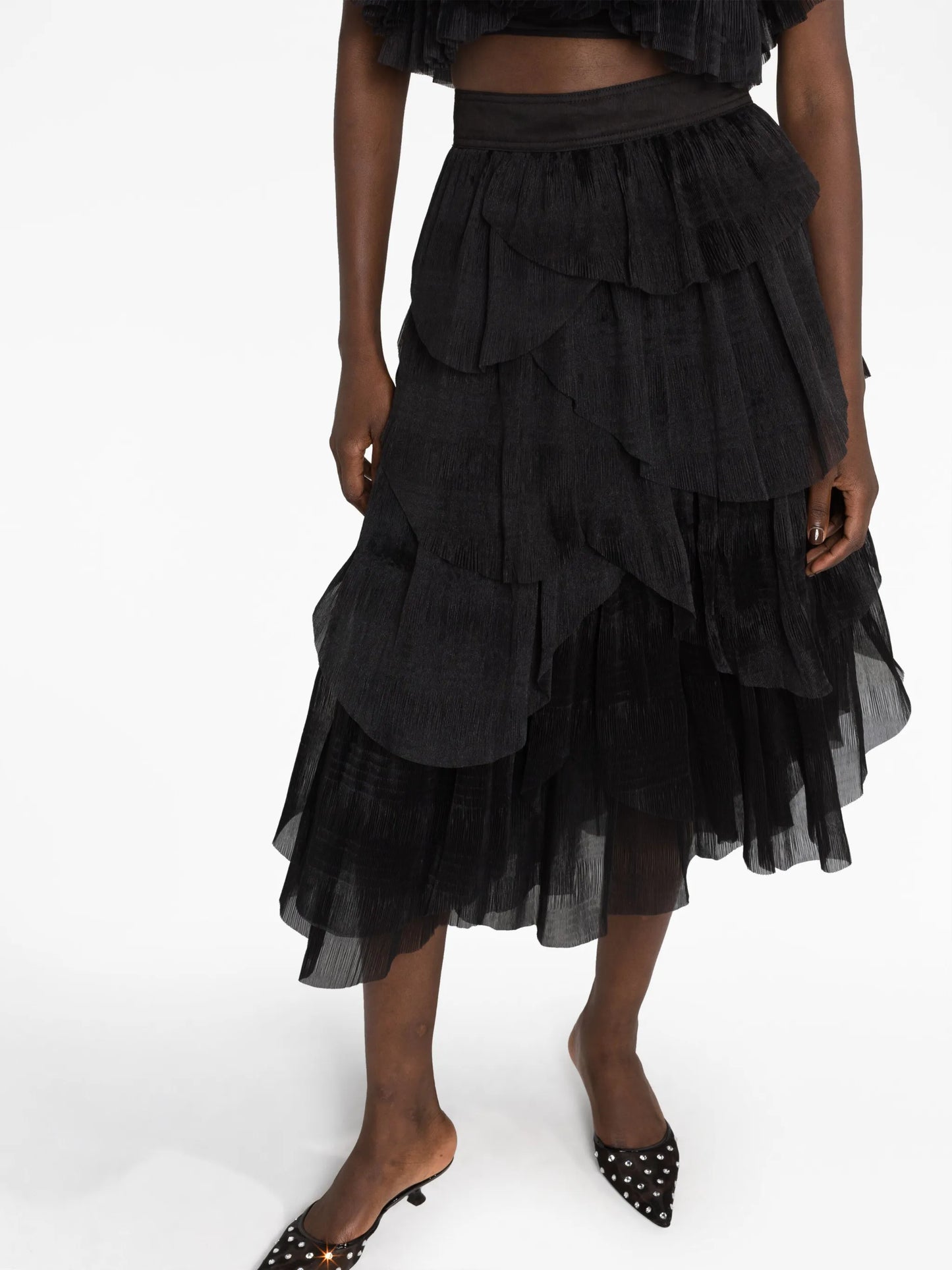 Elsie tiered plissé-organza skirt
