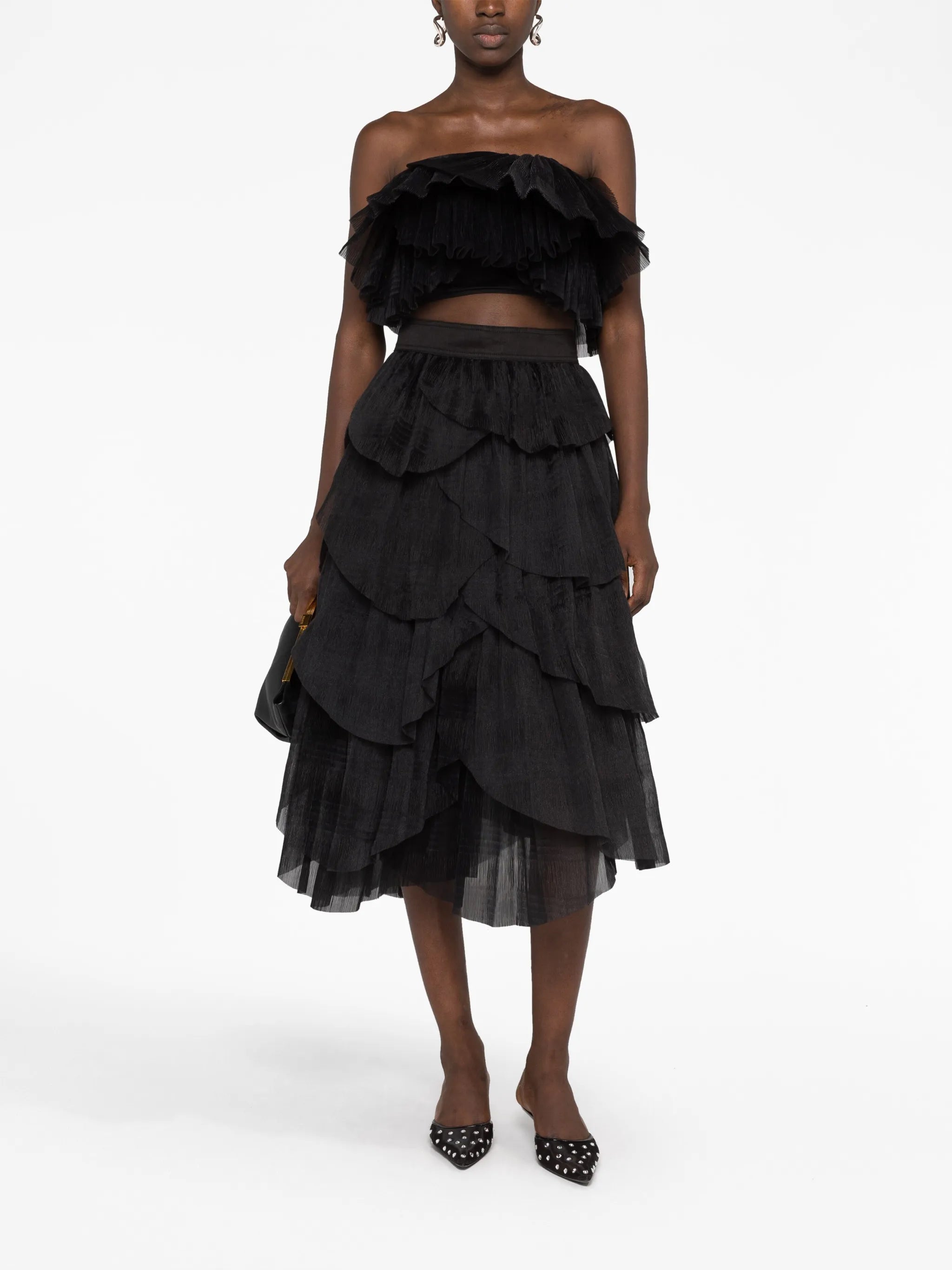 Elsie tiered plissé-organza skirt