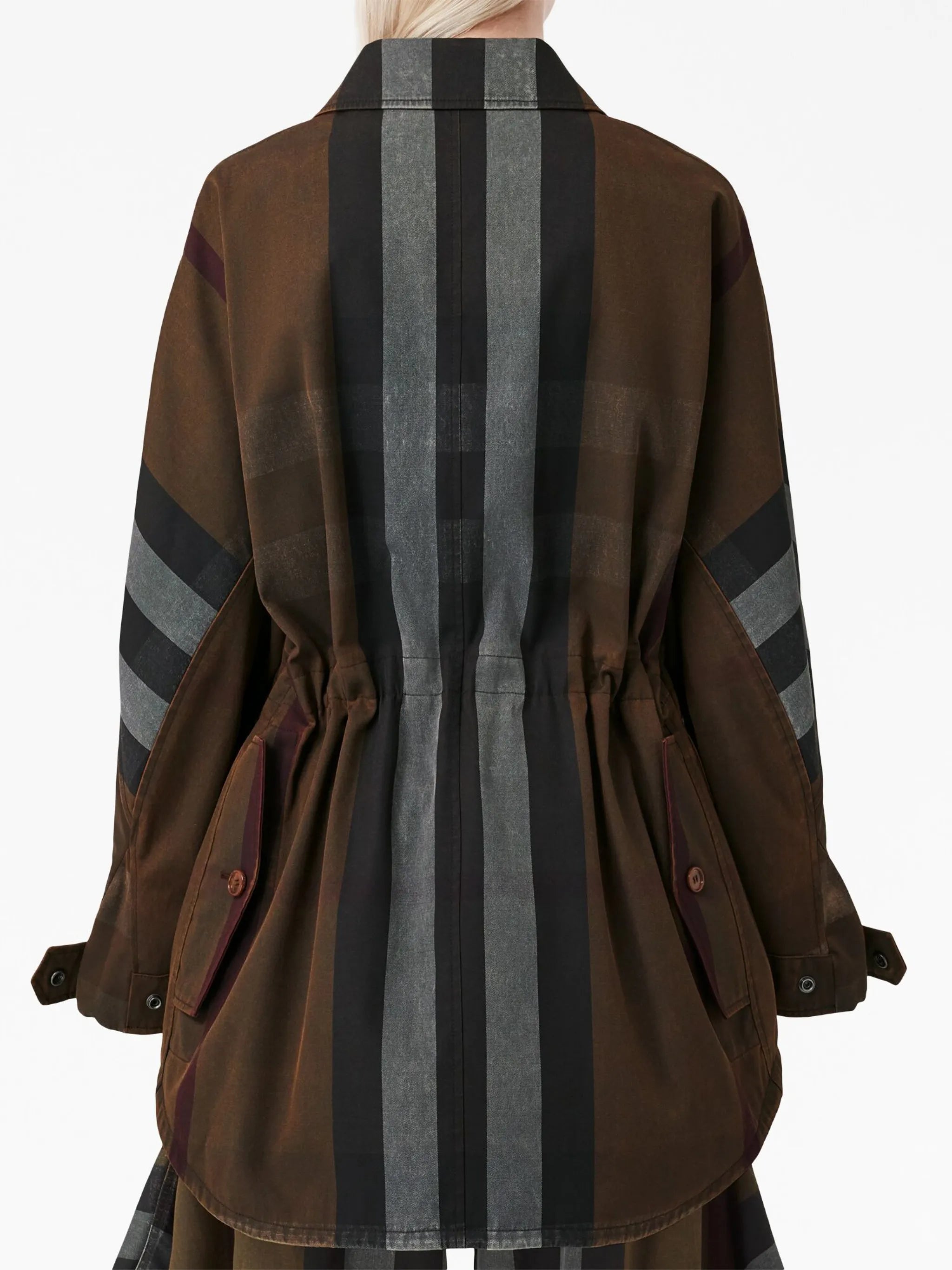 check-print long-sleeved parka