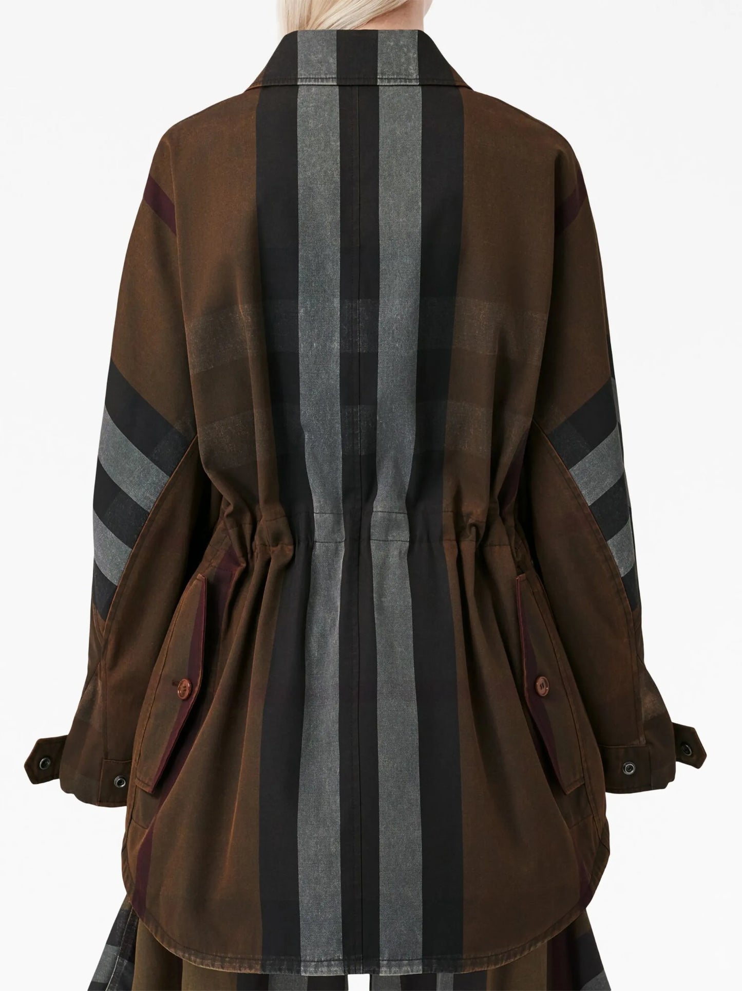 check-print long-sleeved parka