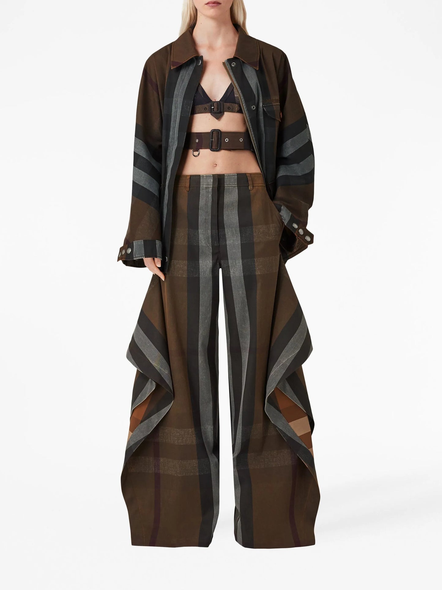 check-print long-sleeved parka