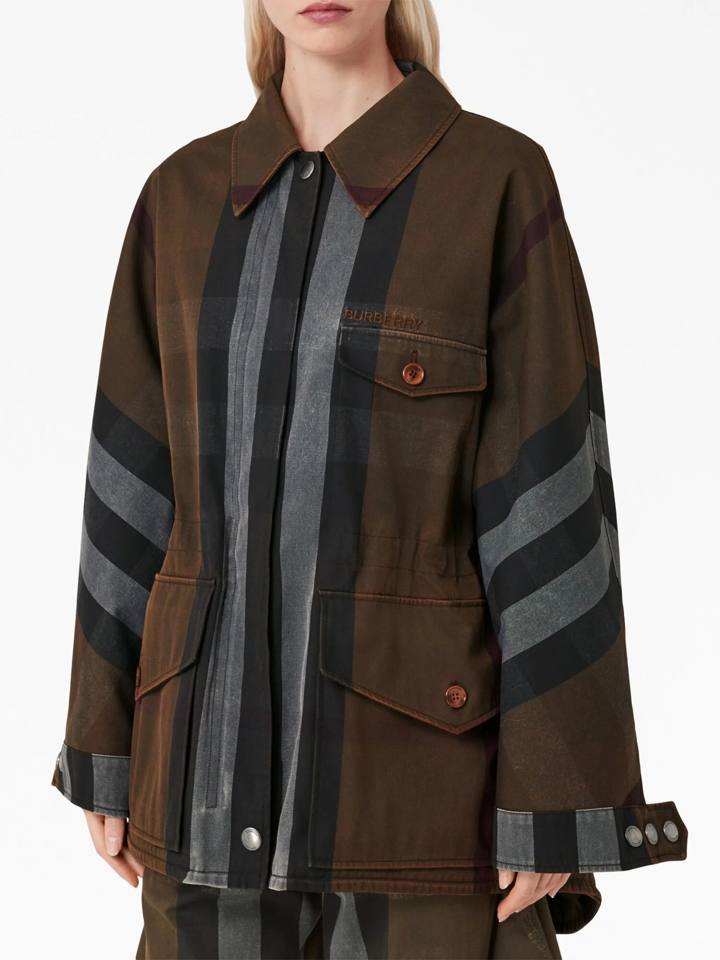 check-print long-sleeved parka