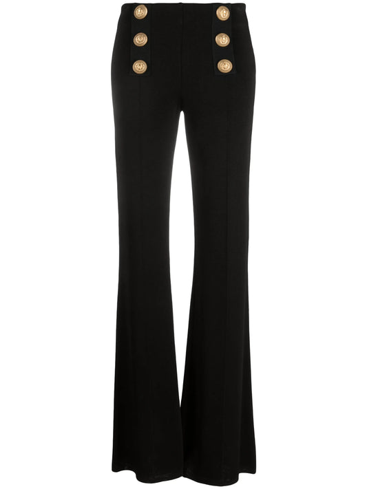 button-embellished flared trousers
