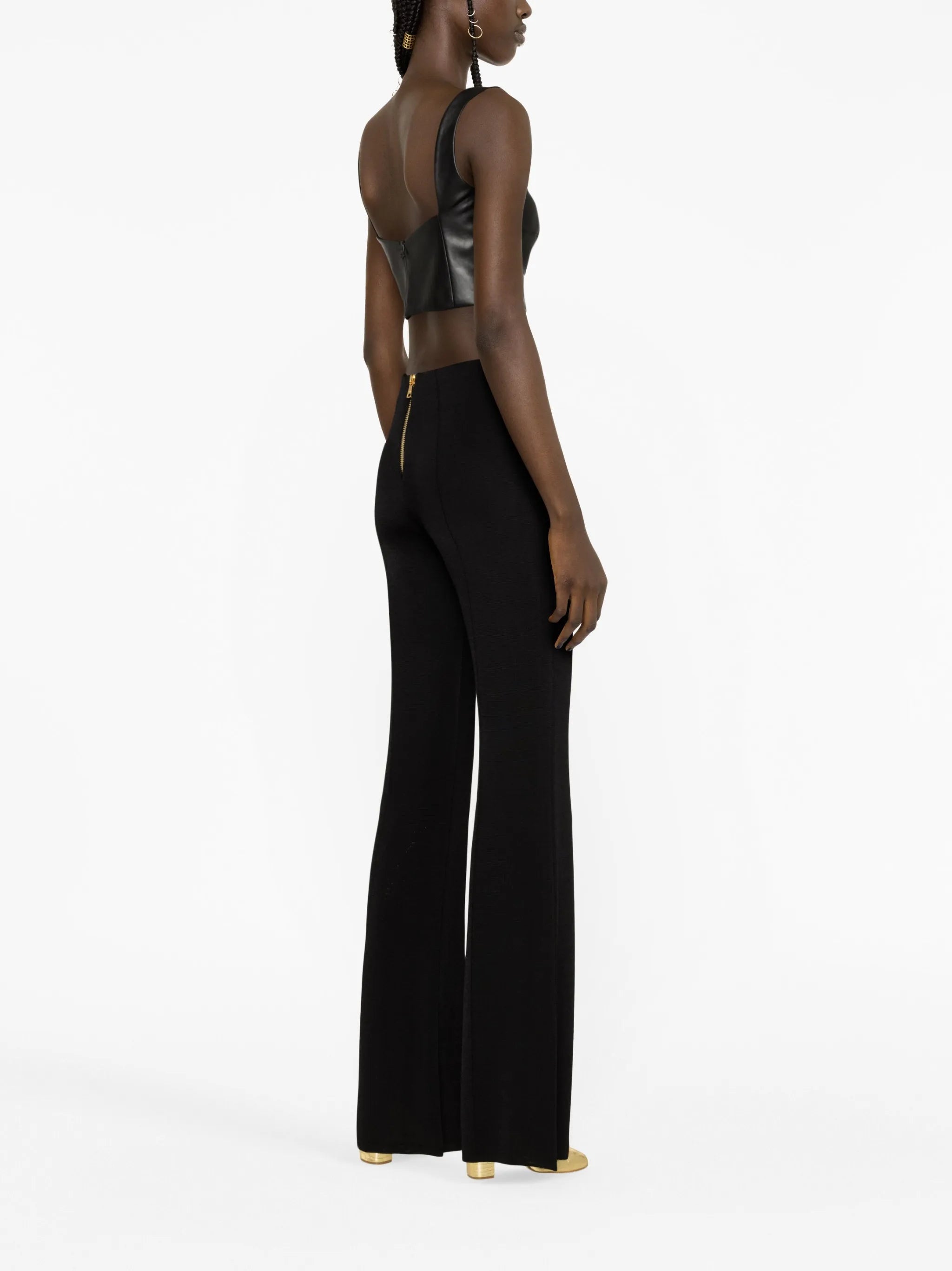 button-embellished flared trousers
