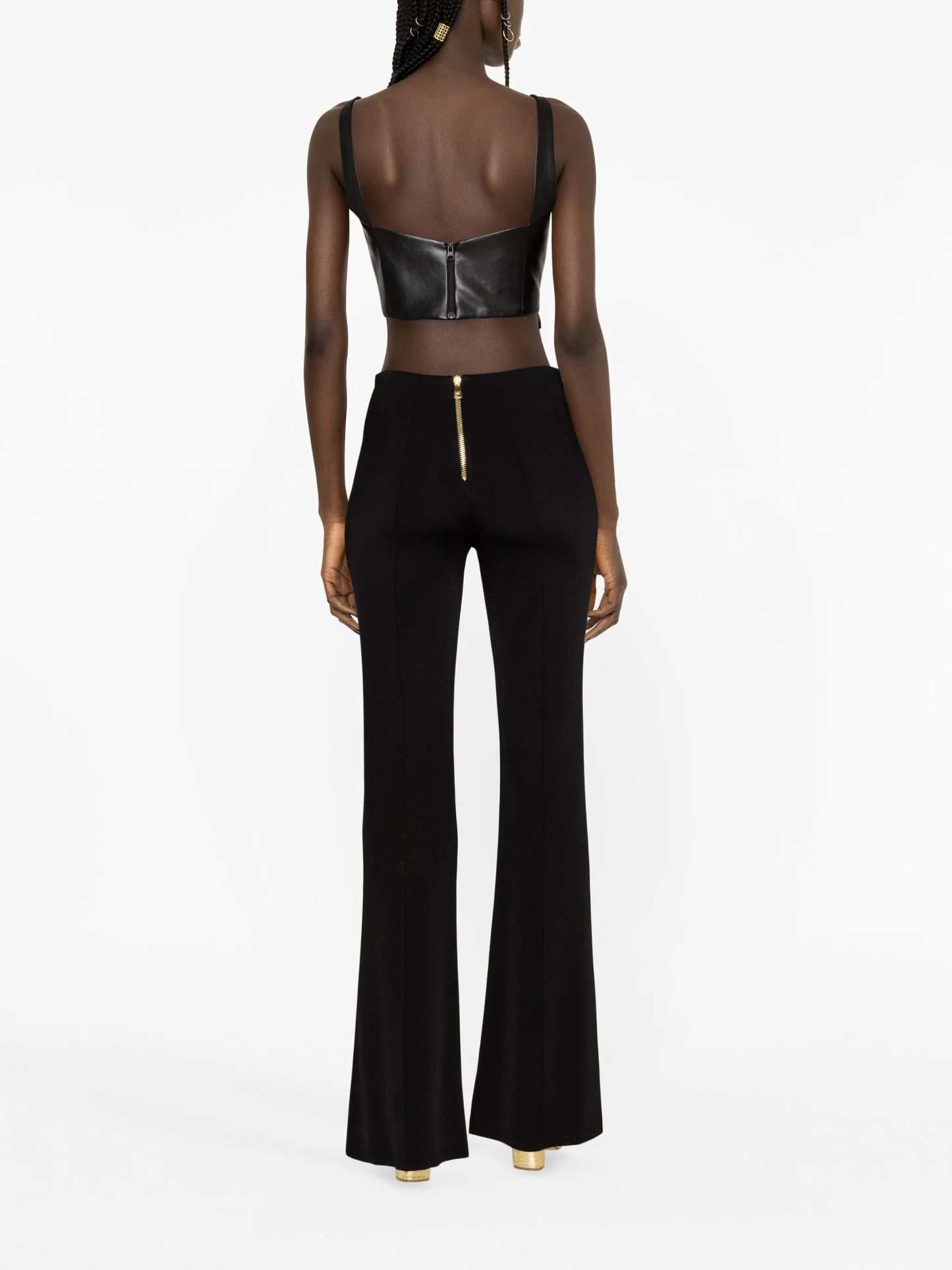 button-embellished flared trousers