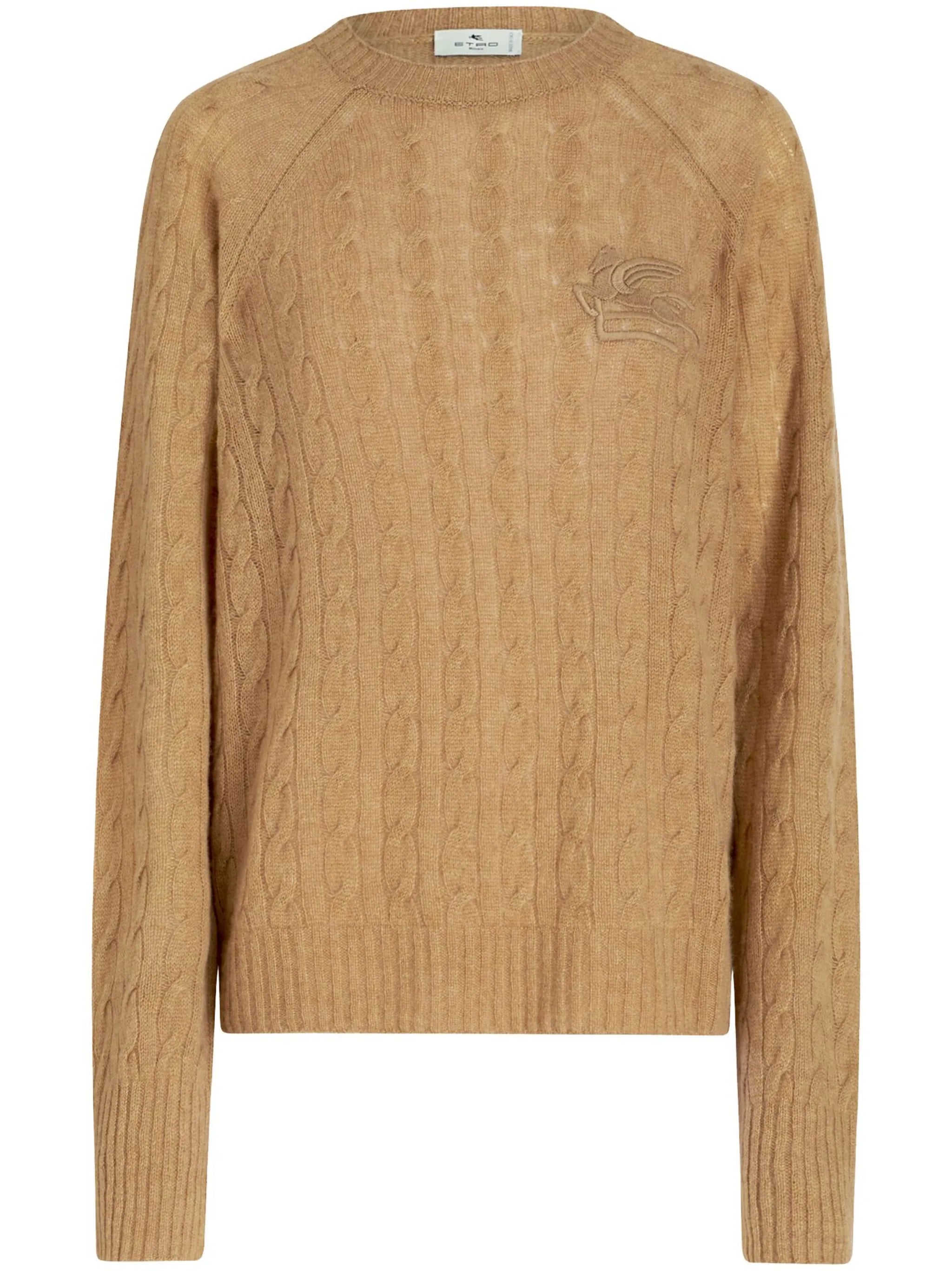 logo-embroidered cable-knit jumper