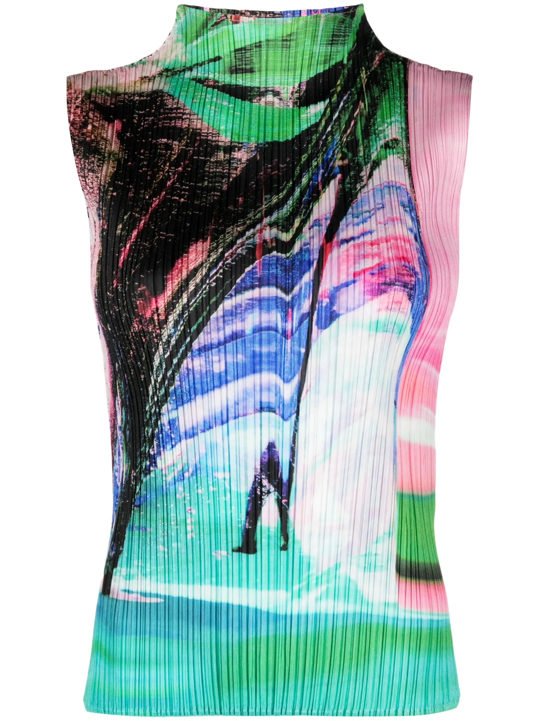 Tropical Winter-print plissé top