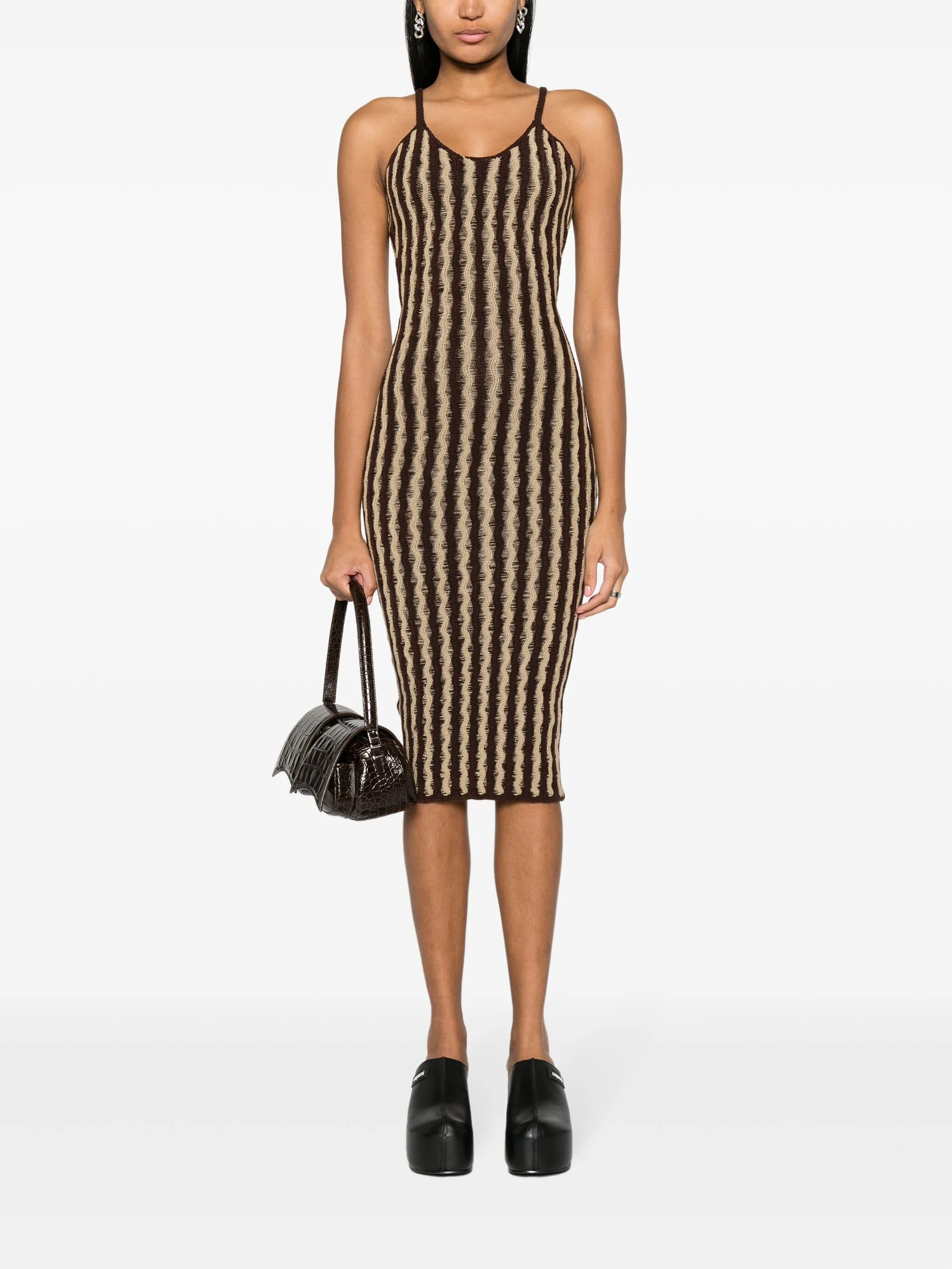 Cactus stripe-knit midi dress