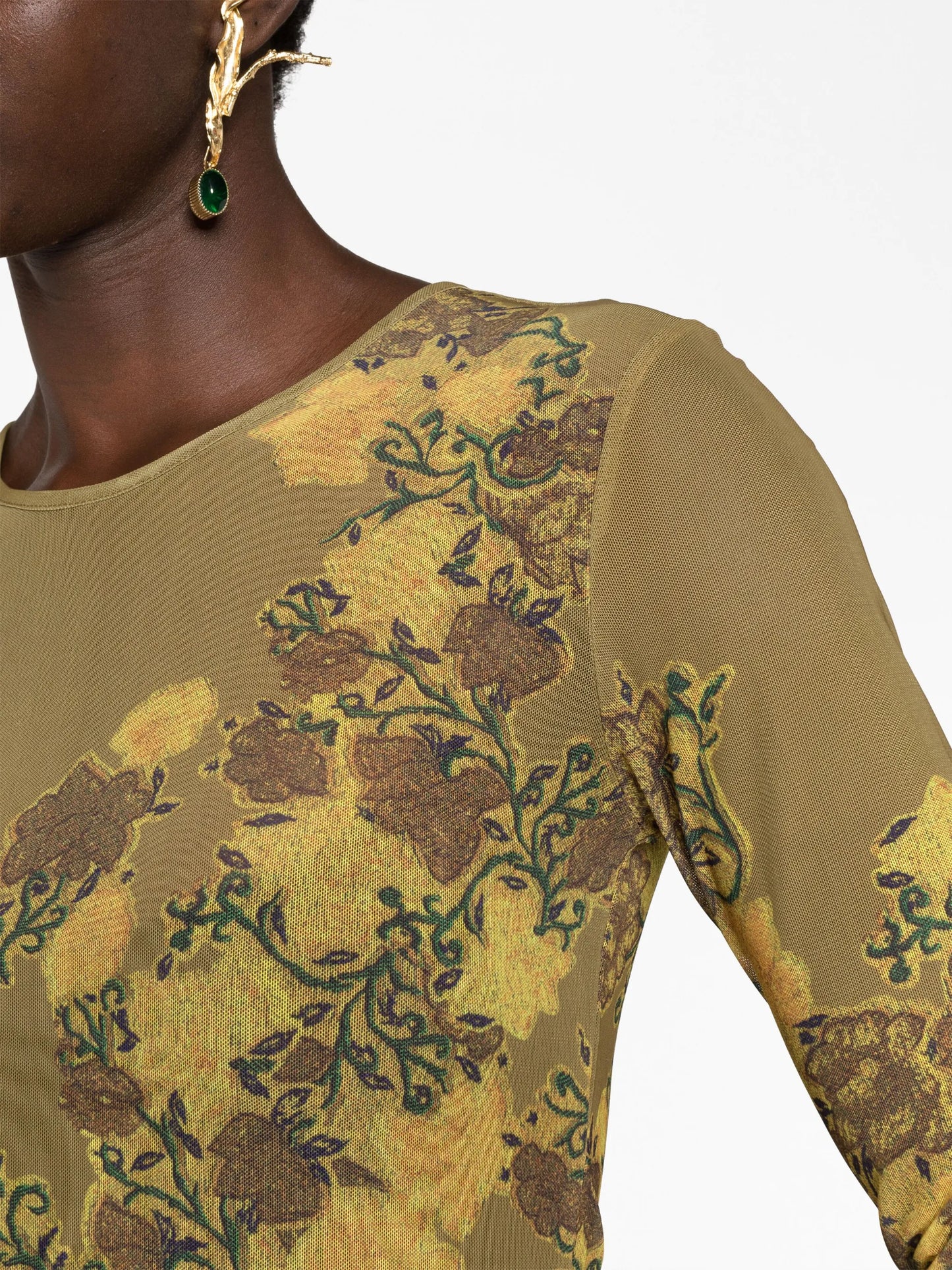 floral-print mesh top