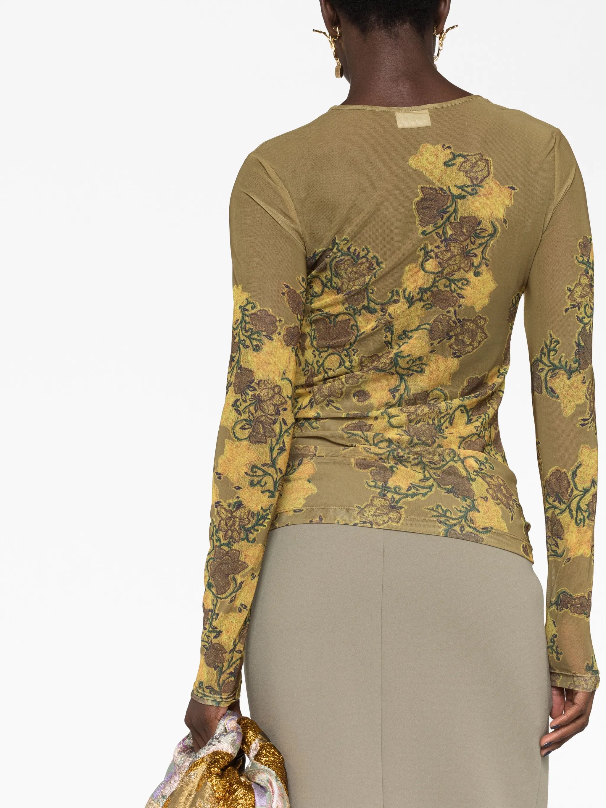 floral-print mesh top