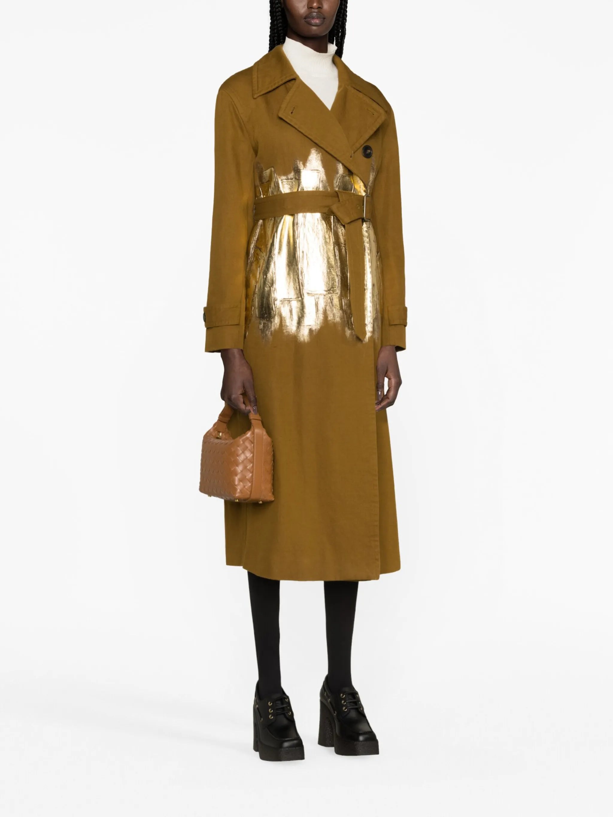 foiled cotton-linen trench coat