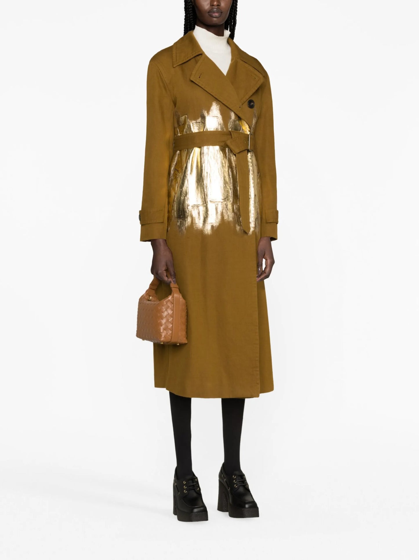 foiled cotton-linen trench coat