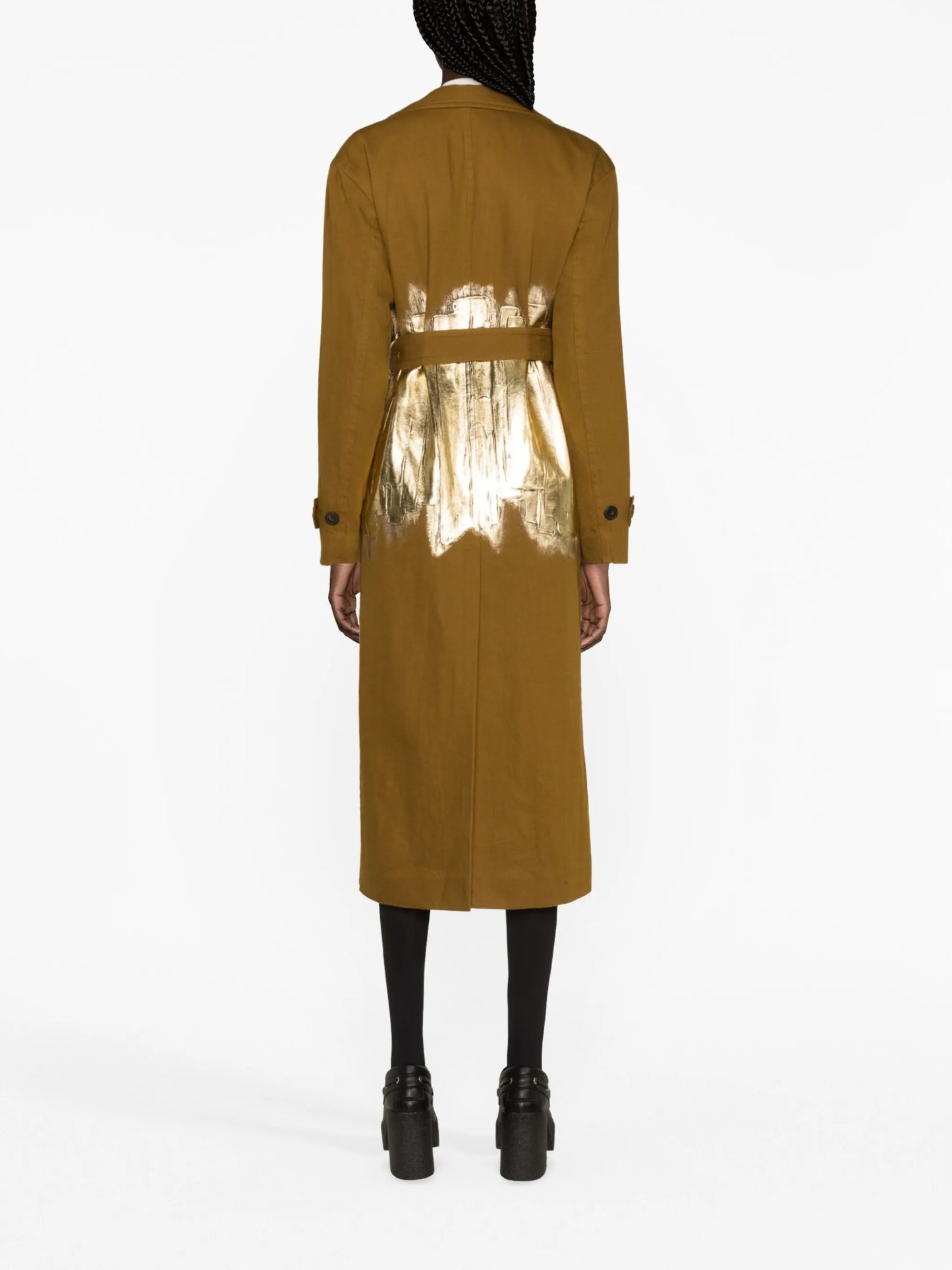 foiled cotton-linen trench coat
