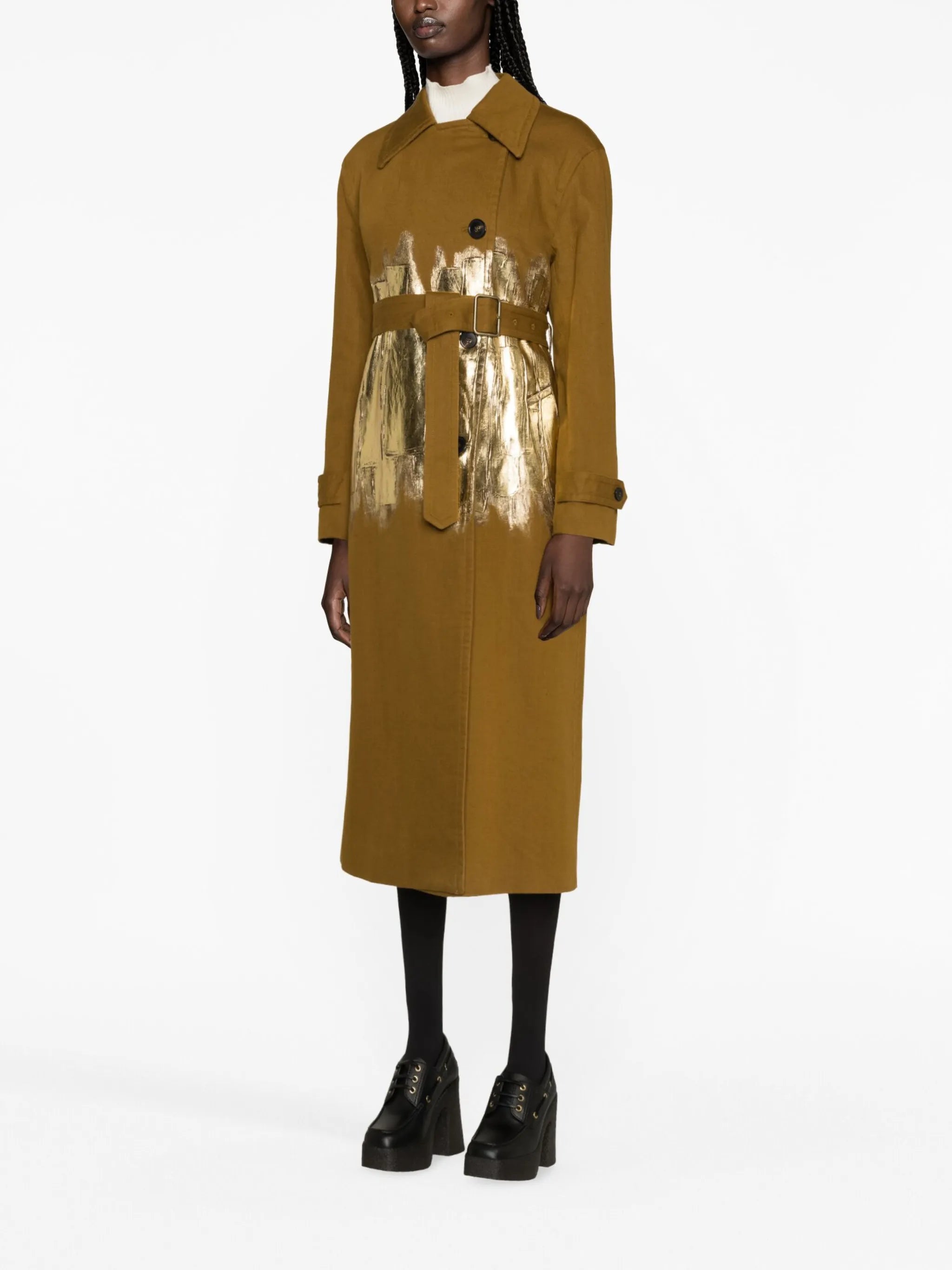 foiled cotton-linen trench coat