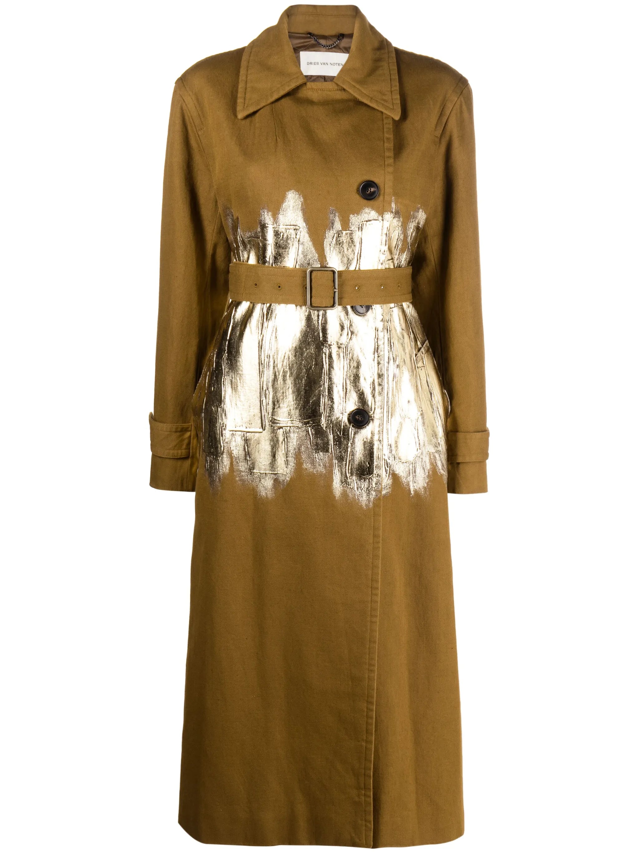 foiled cotton-linen trench coat