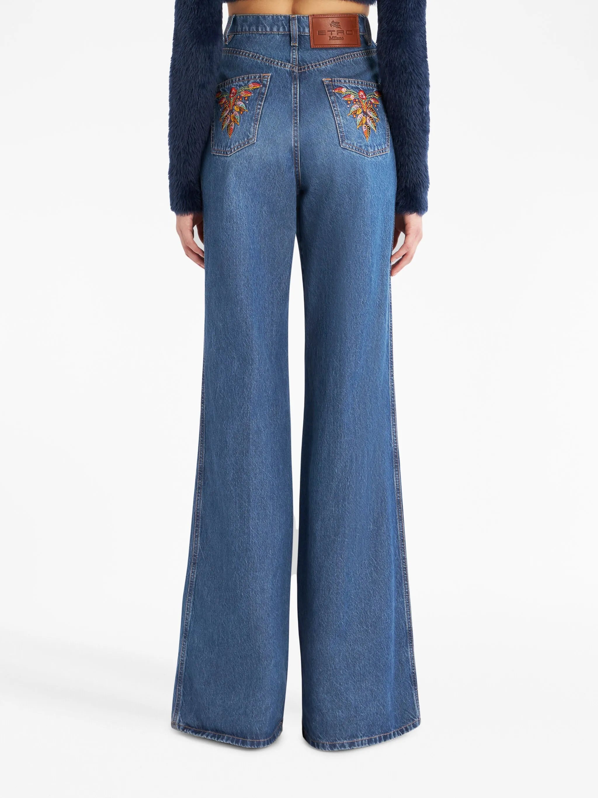 floral-embroidered flared jeans