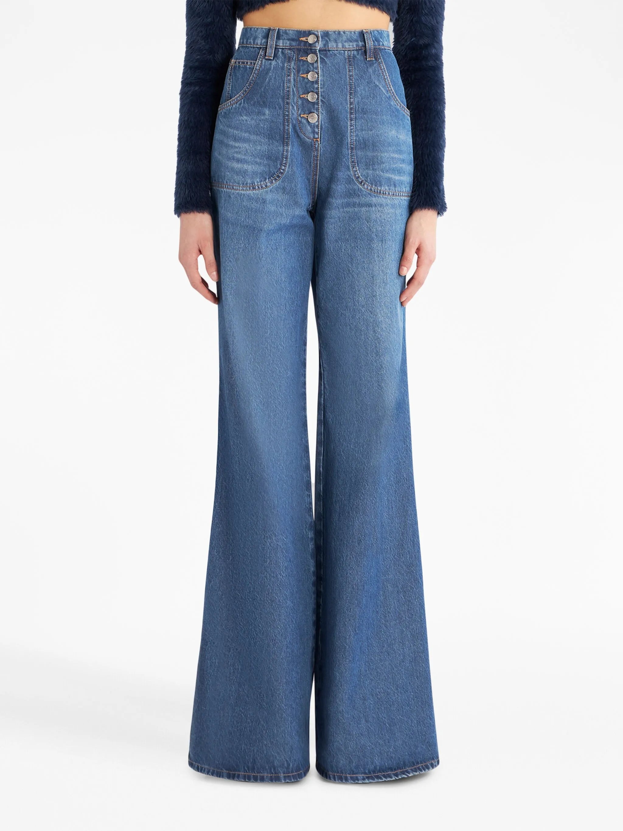 floral-embroidered flared jeans