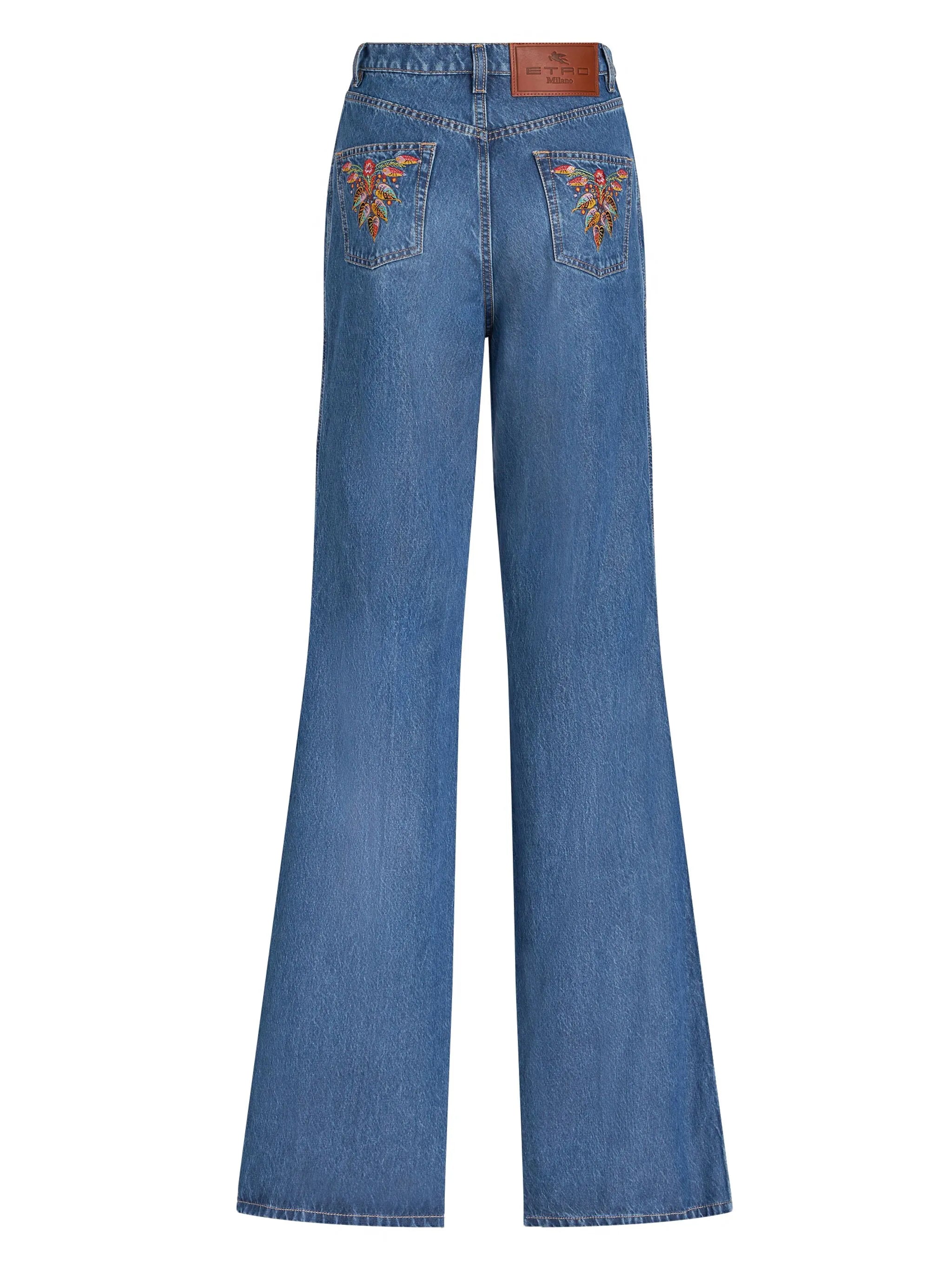 floral-embroidered flared jeans