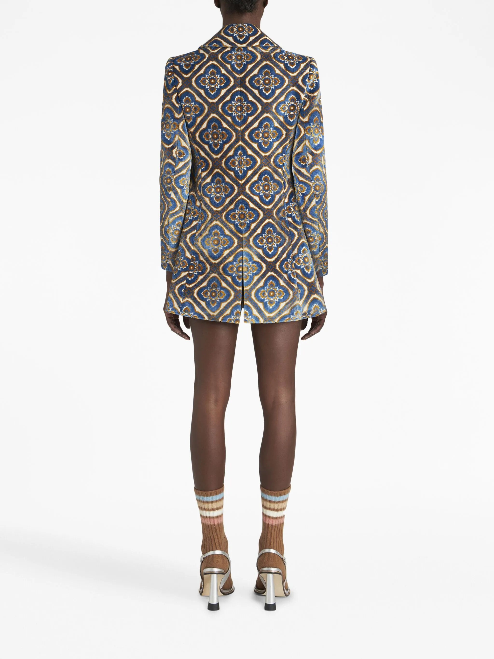 floral-jacquard double-breasted coat