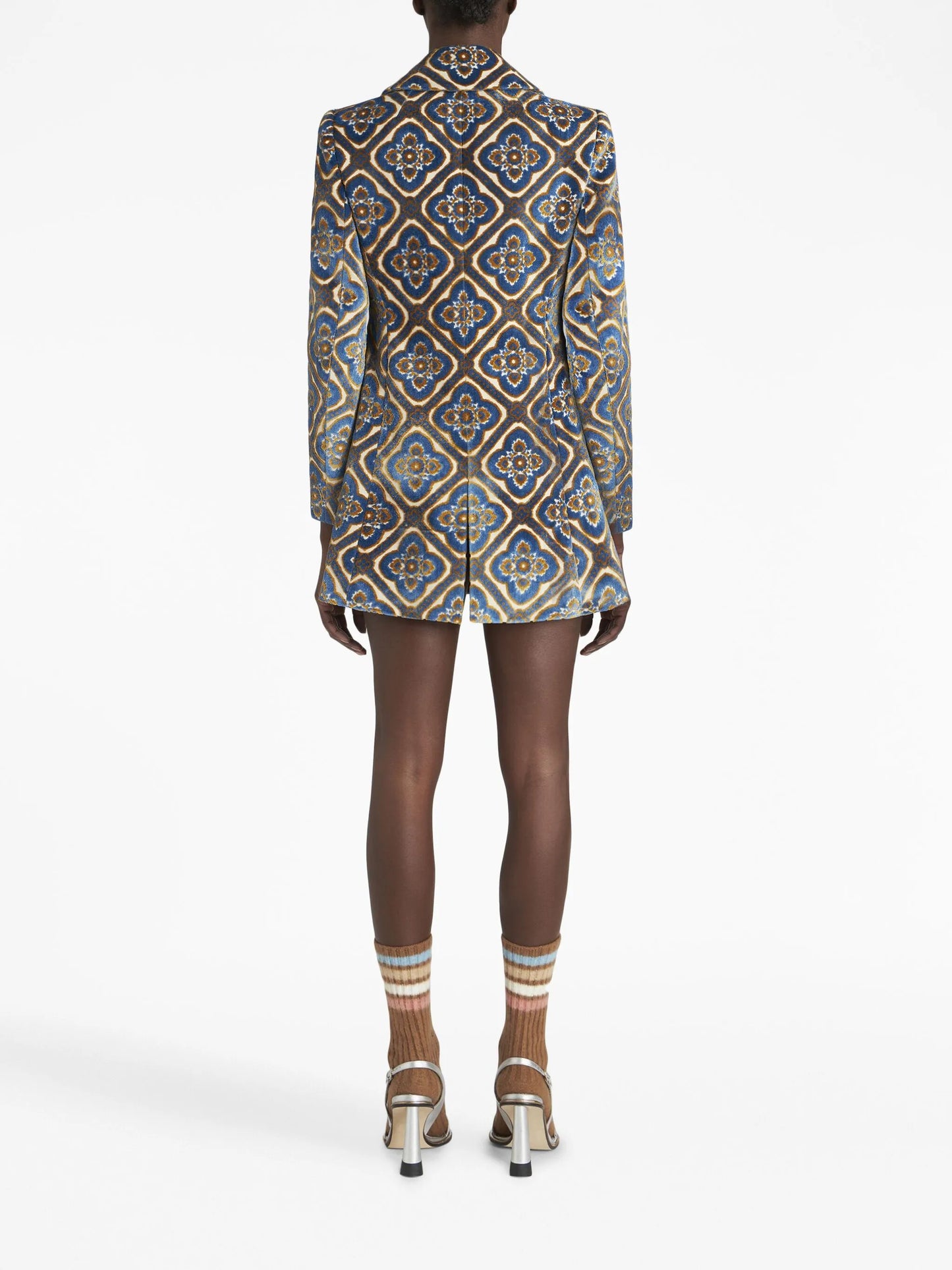 floral-jacquard double-breasted coat