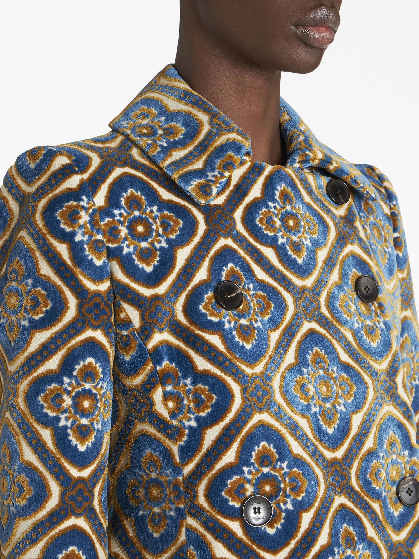 floral-jacquard double-breasted coat