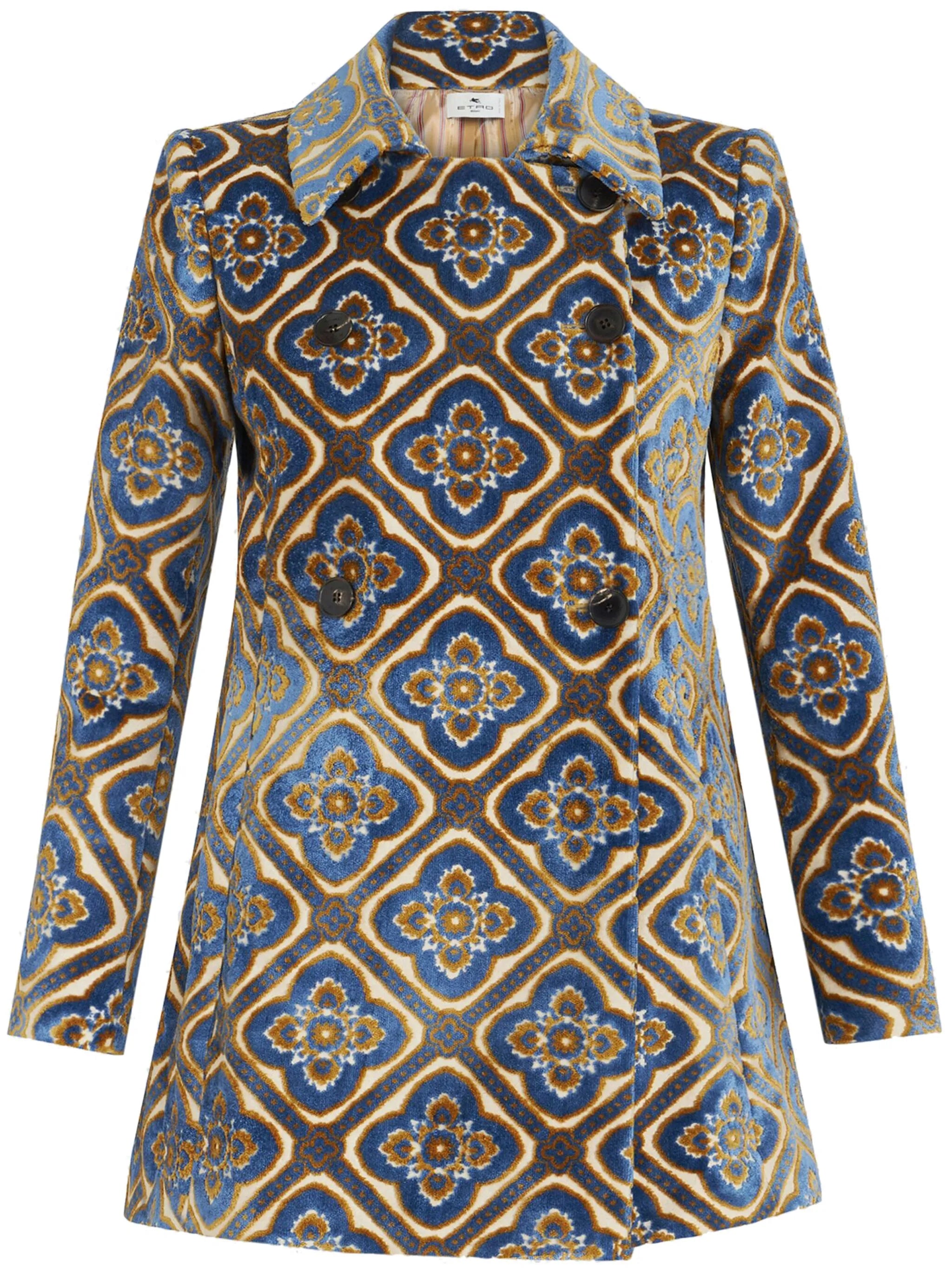 floral-jacquard double-breasted coat