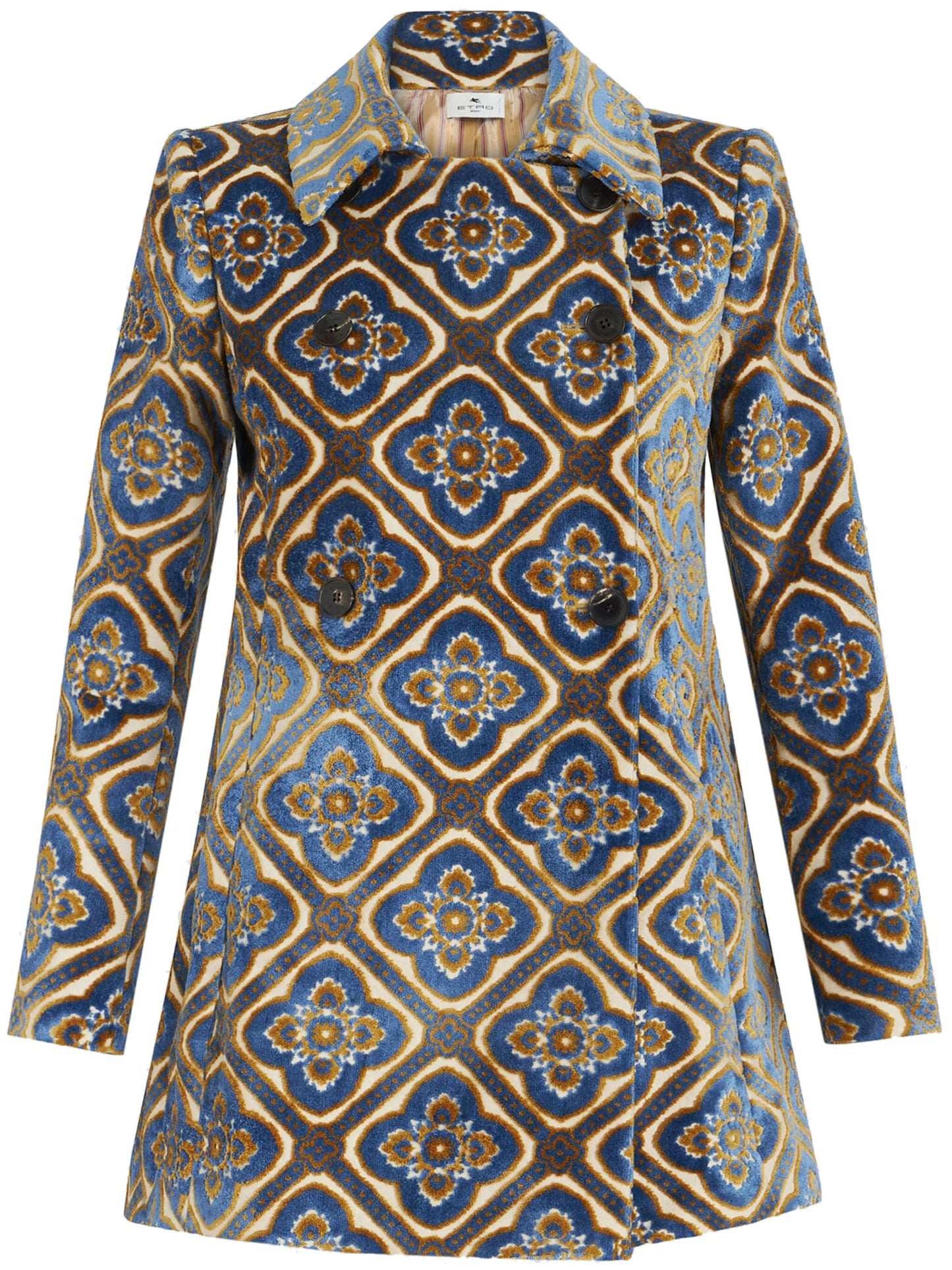 floral-jacquard double-breasted coat