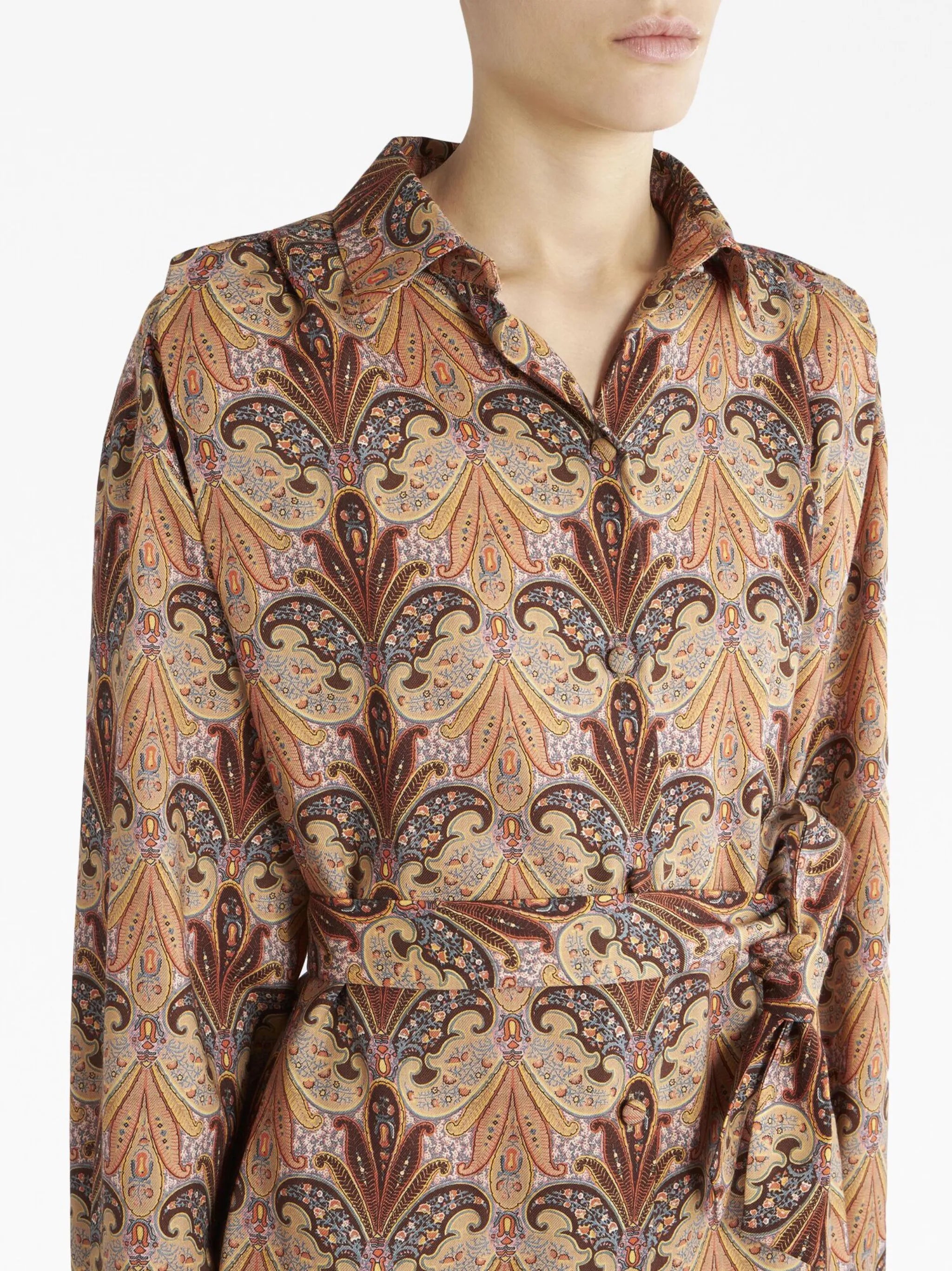 paisley-print belted midi shirtdress