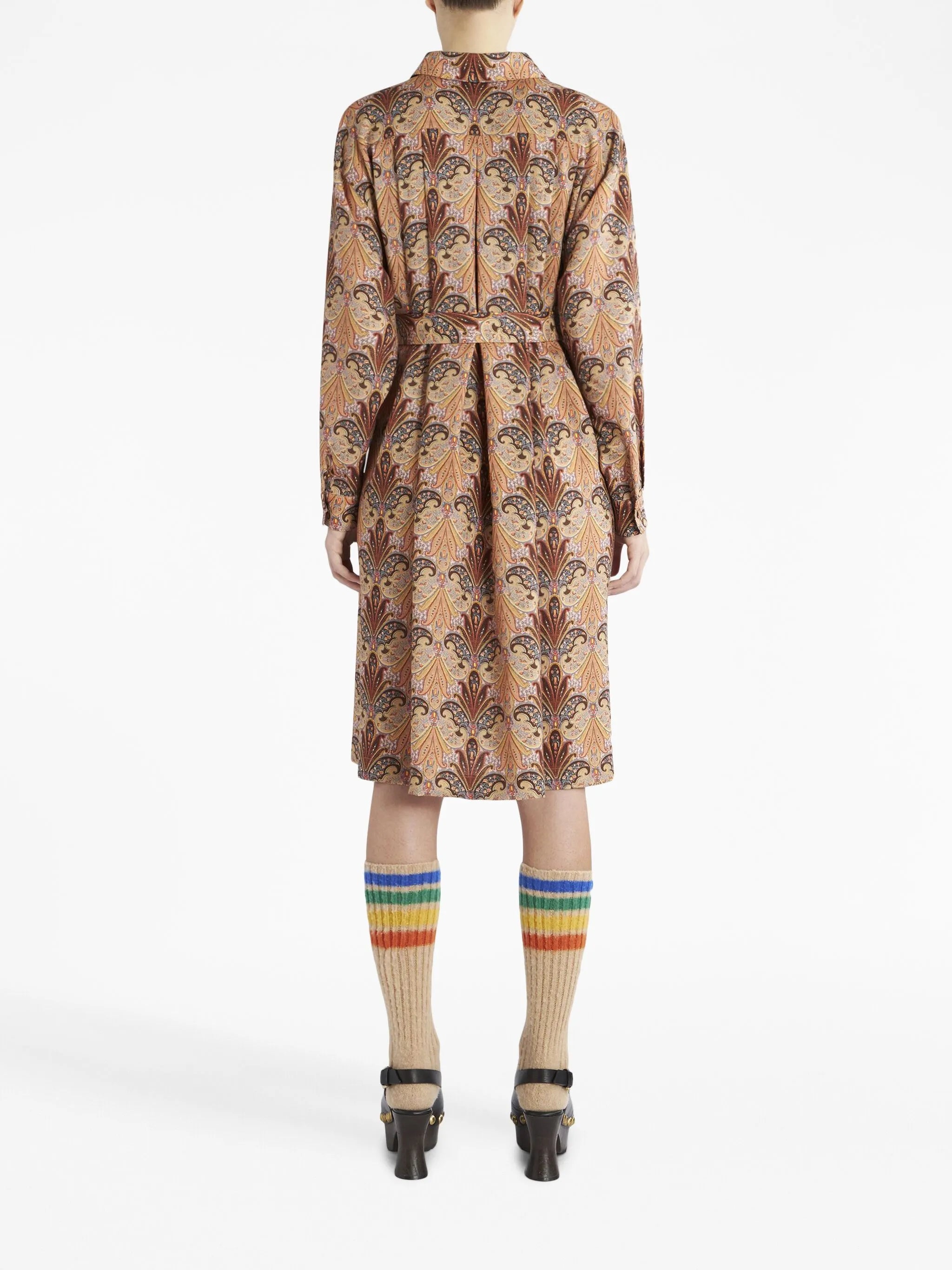 paisley-print belted midi shirtdress