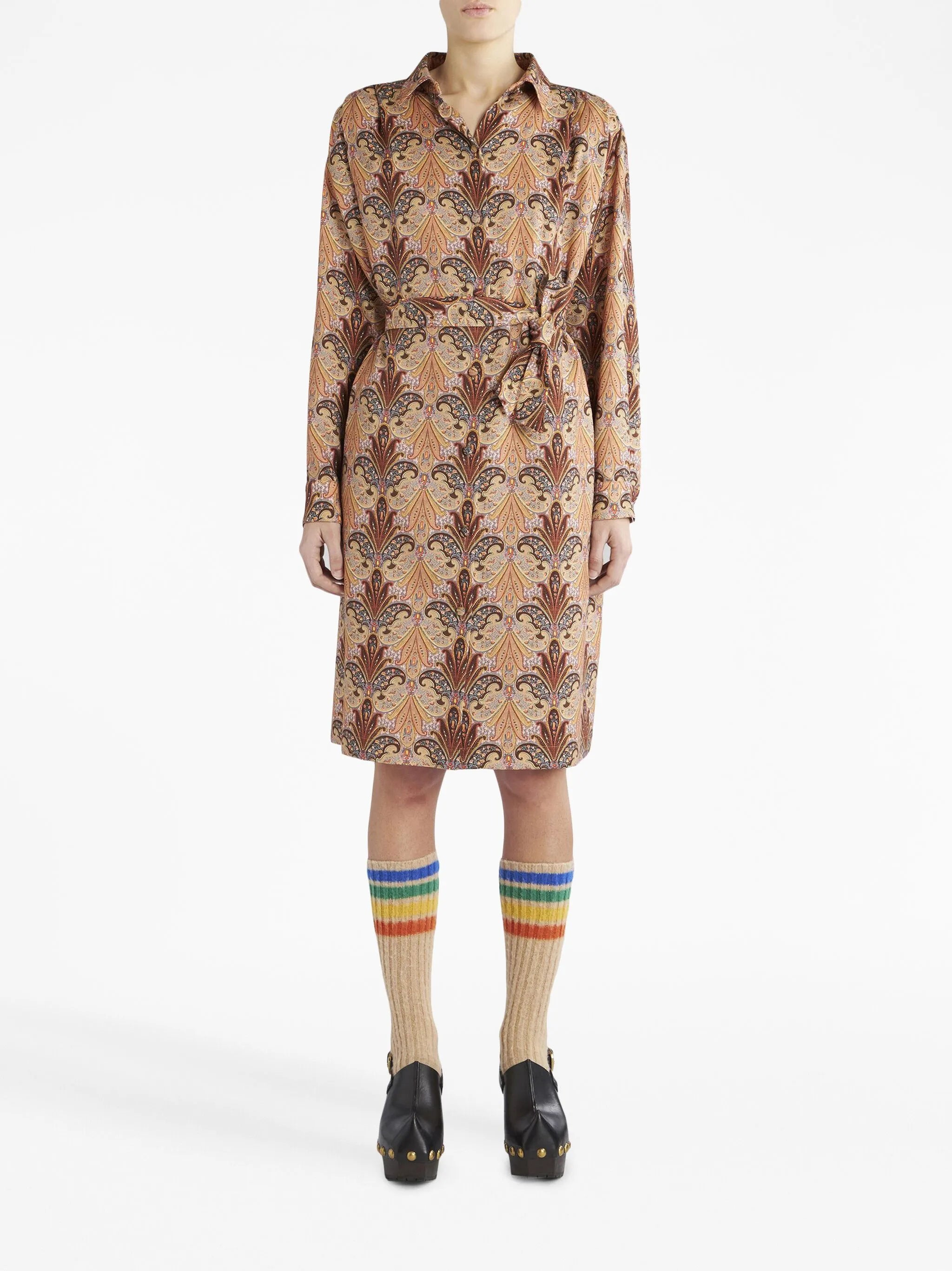 paisley-print belted midi shirtdress