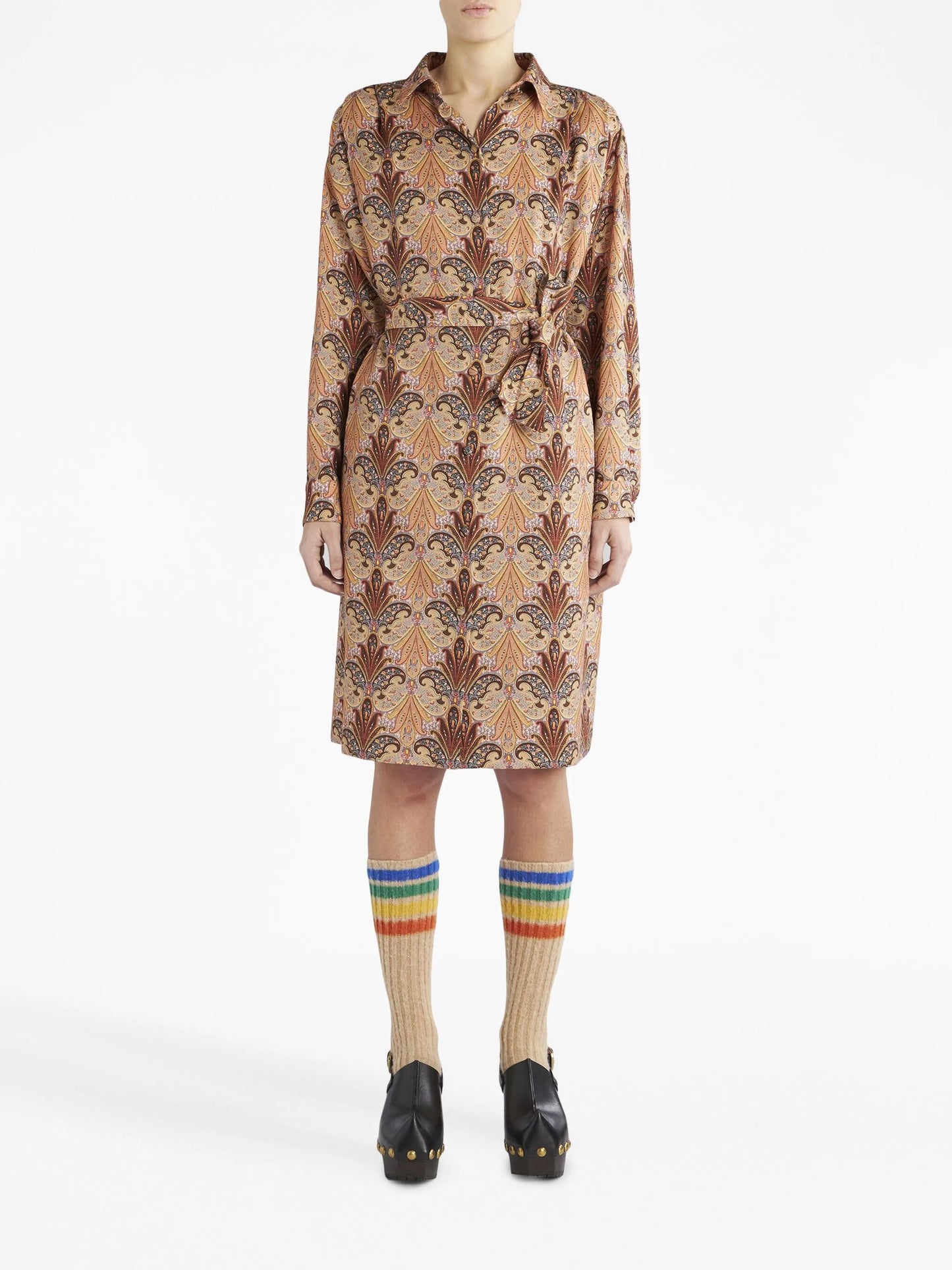 paisley-print belted midi shirtdress