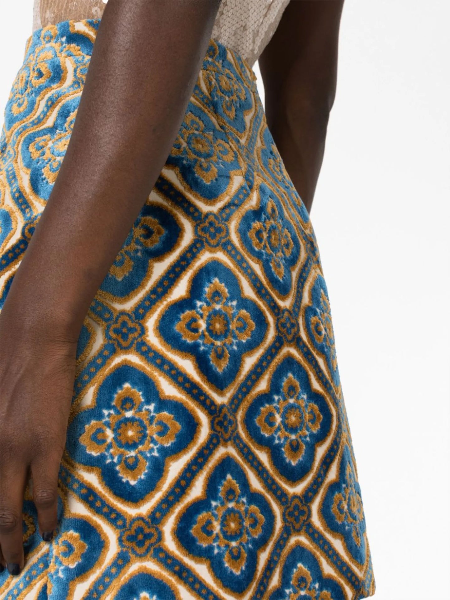 graphic-patter velvet-effect skirt