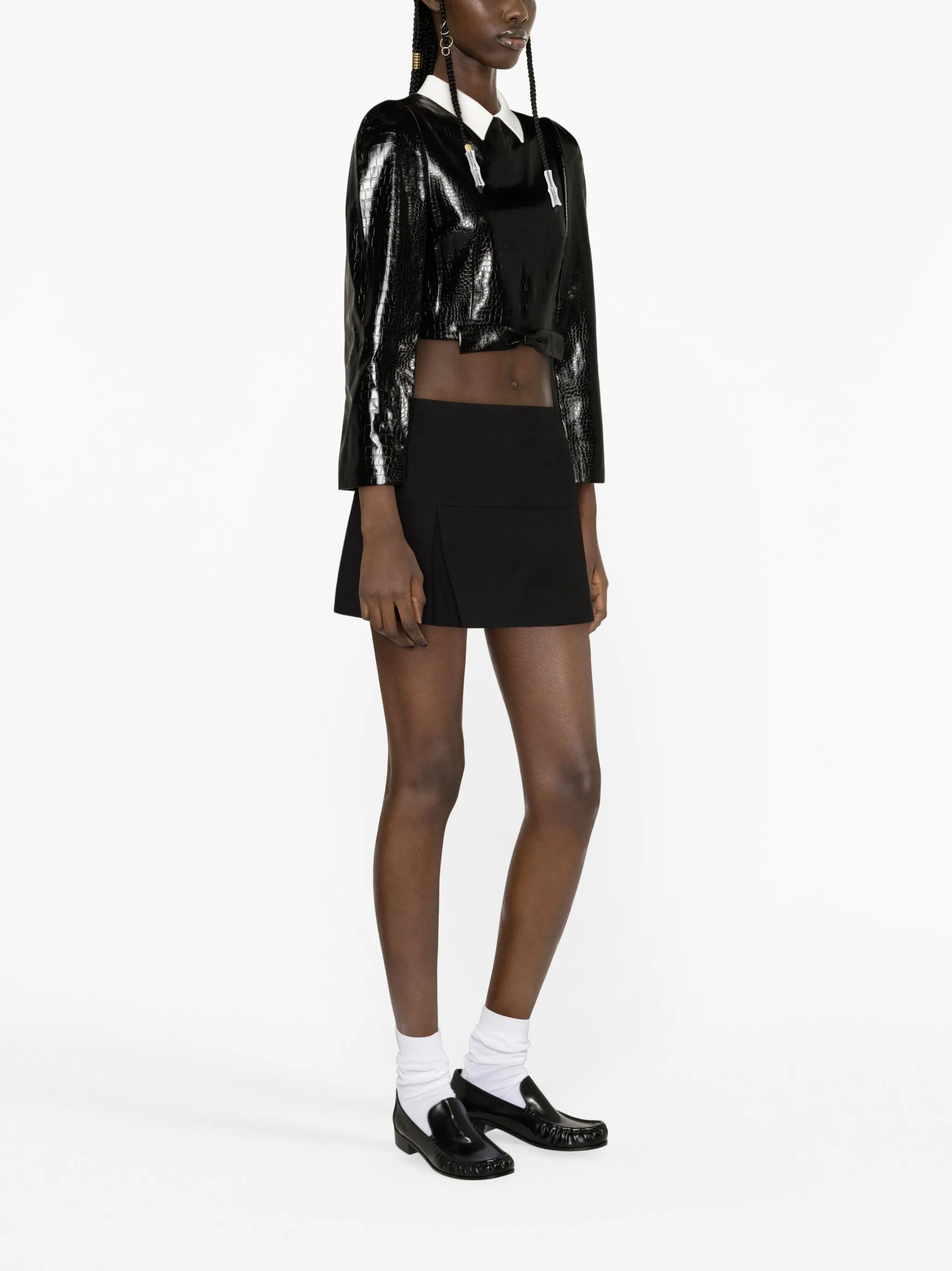 crocodile-embossed faux-leather cropped top