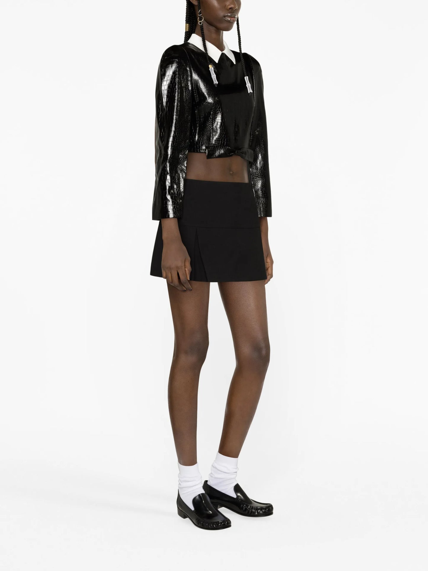 crocodile-embossed faux-leather cropped top