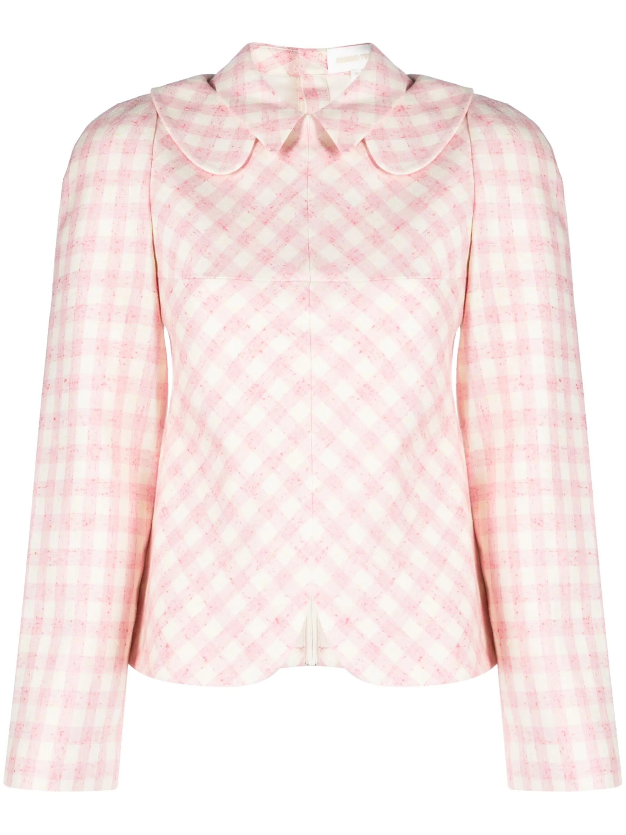 double-collar checkerboard-print blouse