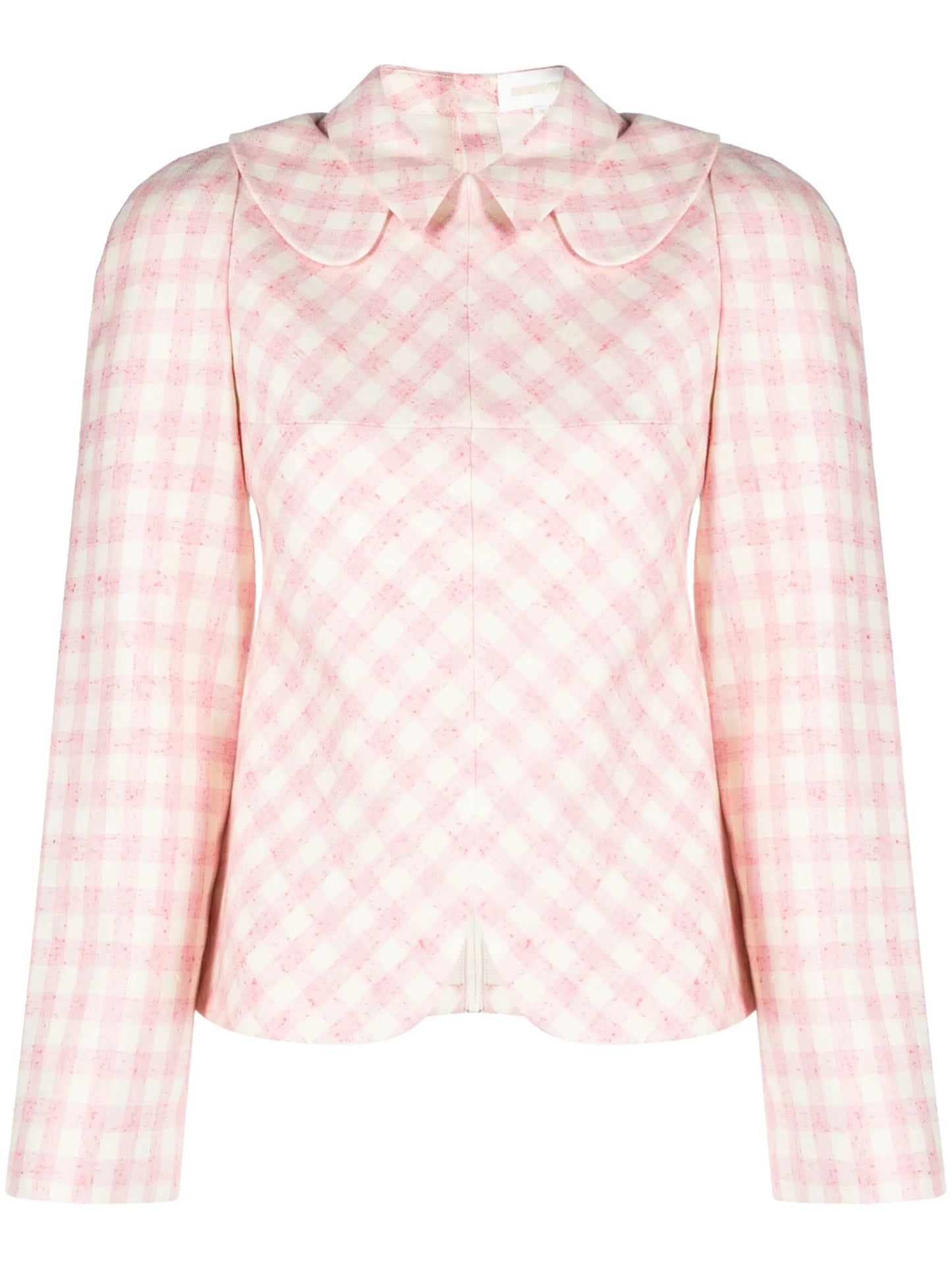 double-collar checkerboard-print blouse